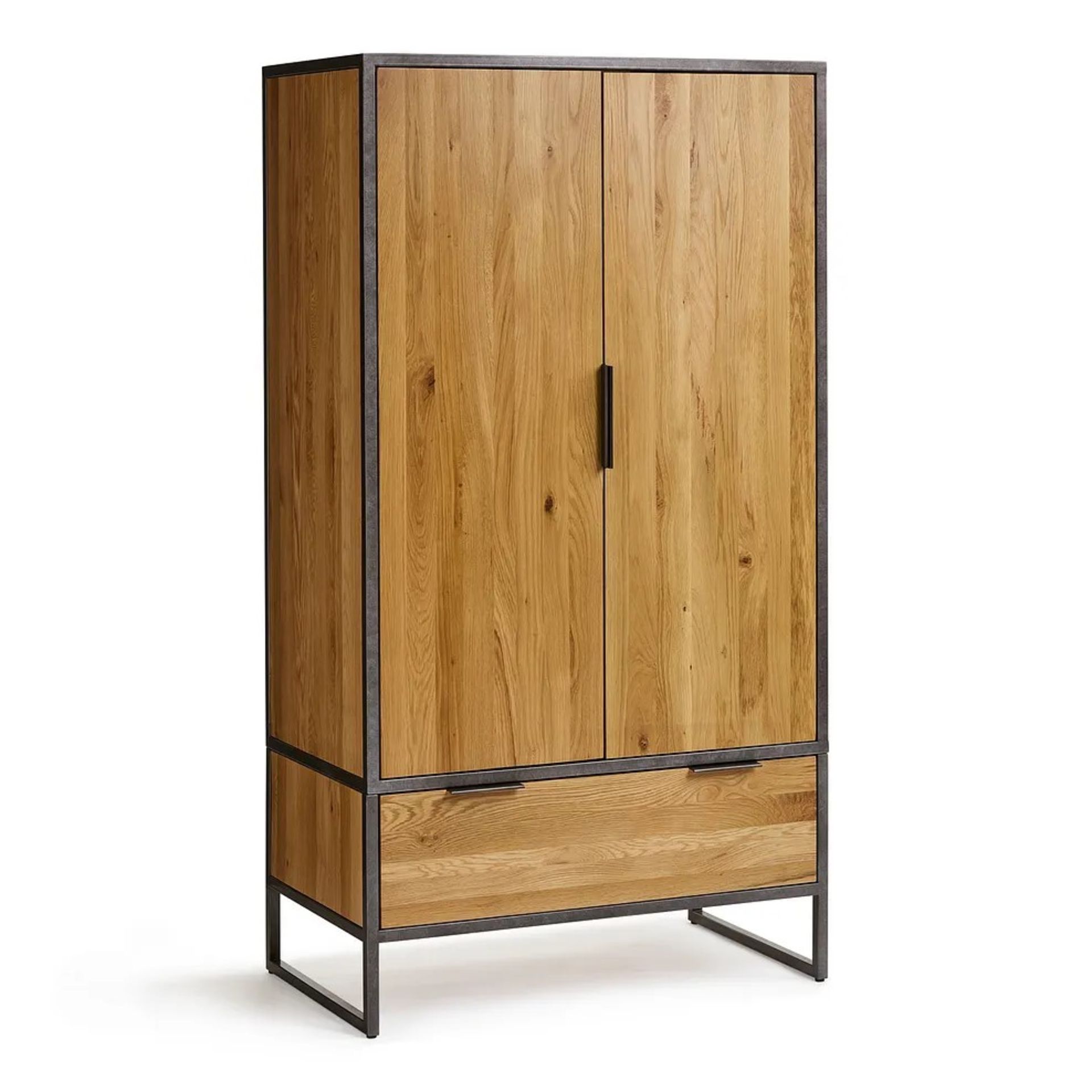 RRP £899.99 - Oak Furnitureland BROOKLYN Natural Solid Oak & Metal Double Wardrobe TOP ONLY -