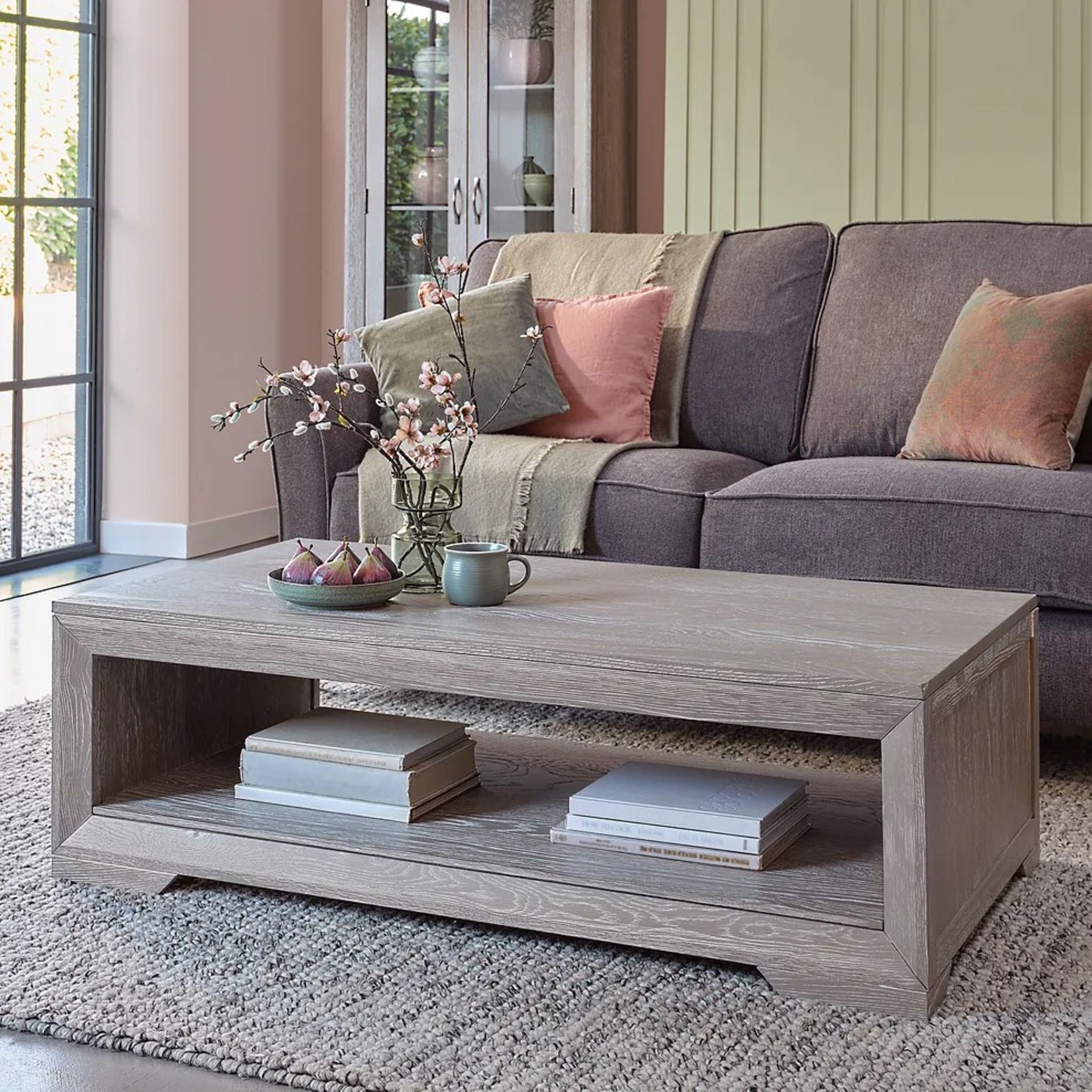 RRP £369.99 - Oak Furnitureland WILLOW Solid Oak with Grey Wash Coffee Table 130 X 41 X 70CM - MAY