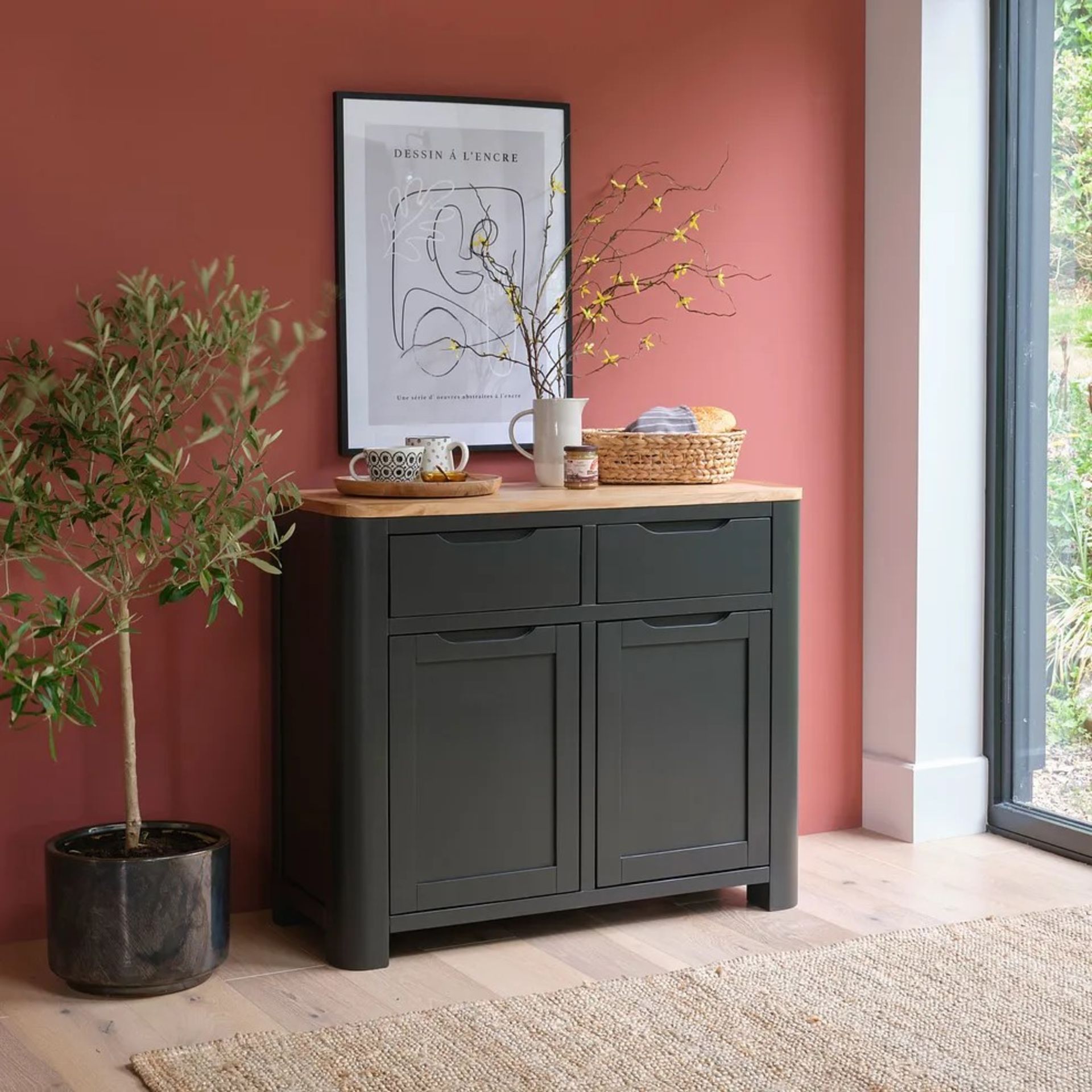RRP £419.99 - Oak Furnitureland PARQUET GROVE Natural Oak & Dark Grey Paint Small Sideboard 98 X