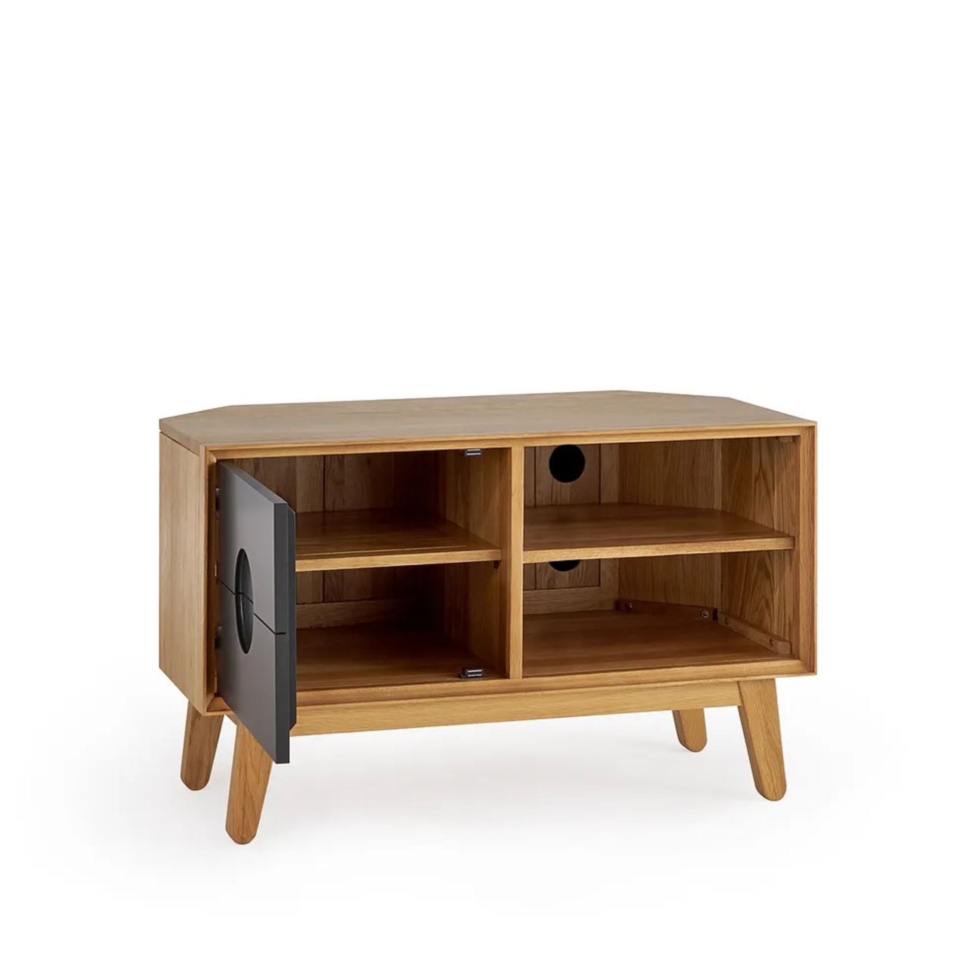 RRP £349.99 - Oak Furnitureland Natural Oak & Painted Corner TV Unit 110 X 60 X 50CM - COLLECTION - Image 2 of 5