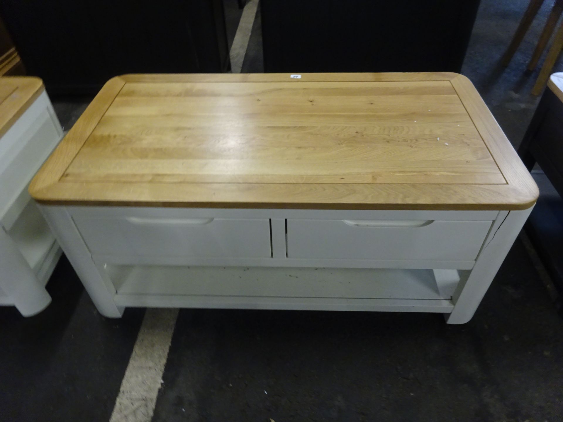 RRP £329.99 - OAK FURNITURELAND HOVE Natural Oak & Painted 4 Drawer Coffee Table 110 X 46 X 60CM - - Image 4 of 5