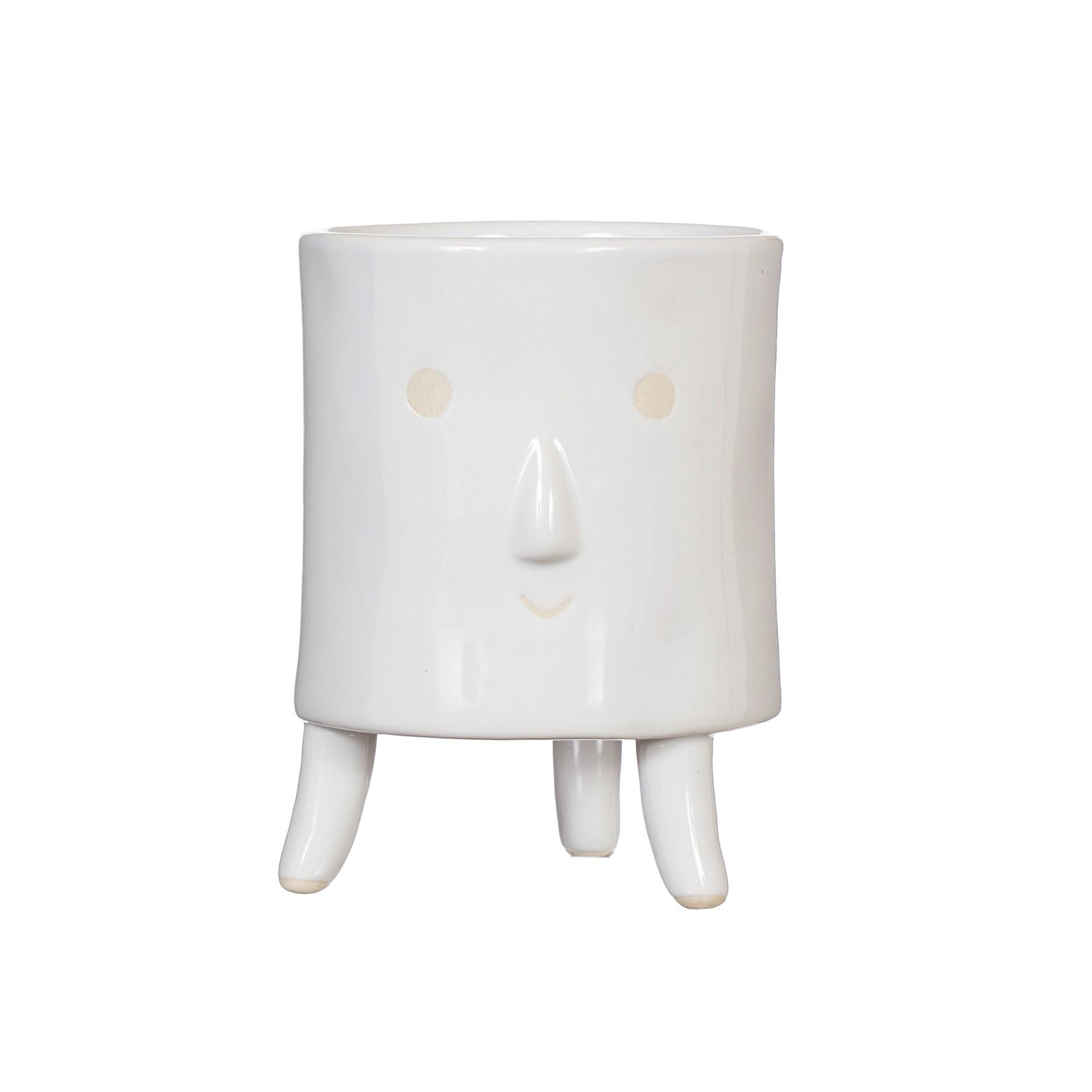 NEW SASS & BELLE SMALL 9CM SMILLEY FACED GLAZED PLANTER WITH LEGS