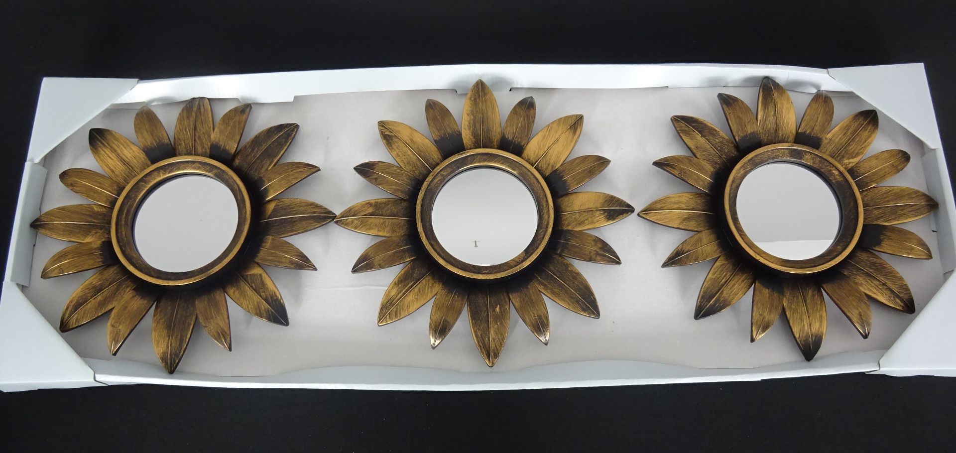 New Set Of 3 Indoor/Outdoor Bronze Effect Flower Mirrors