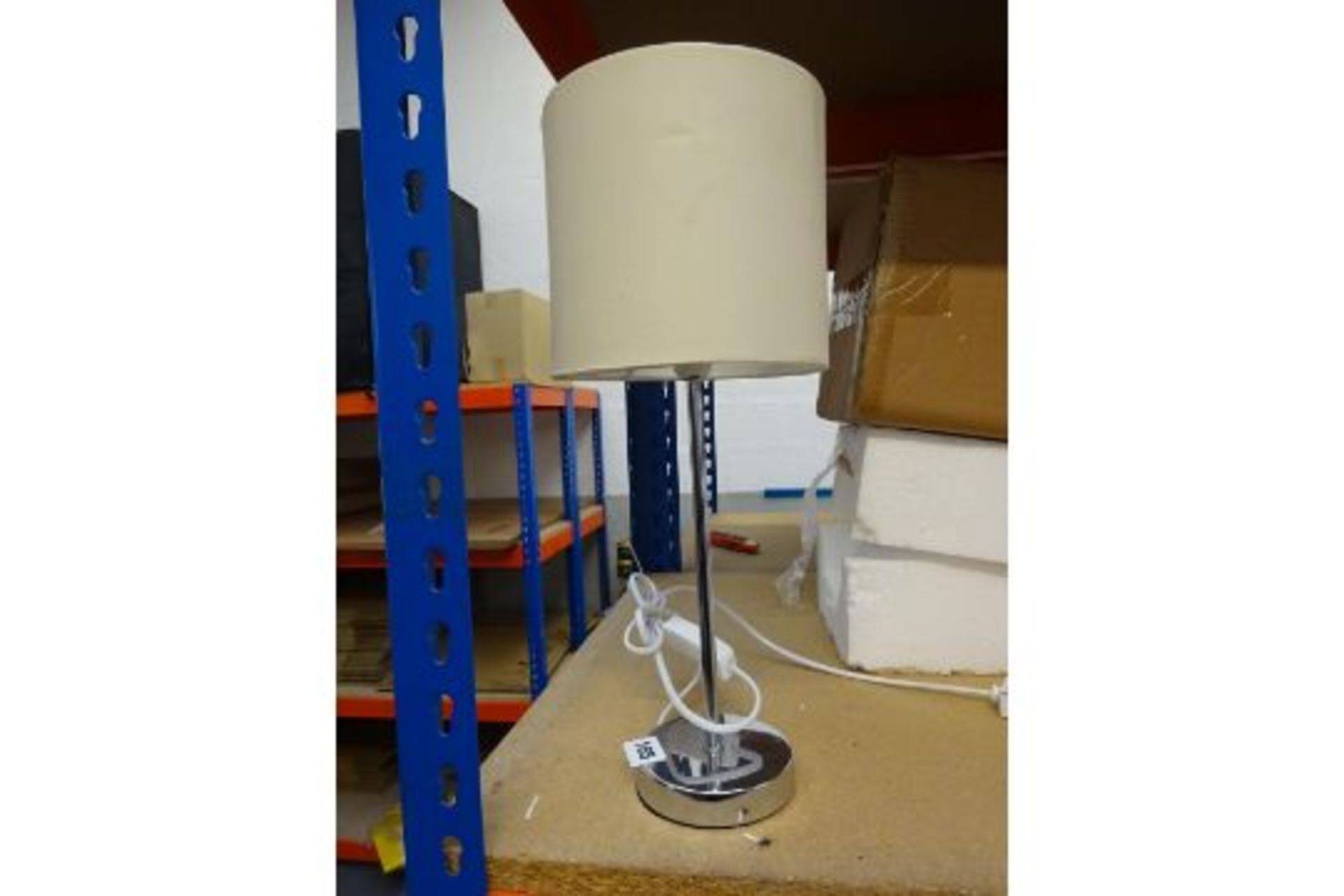 Chrome desk lamp with cream shade