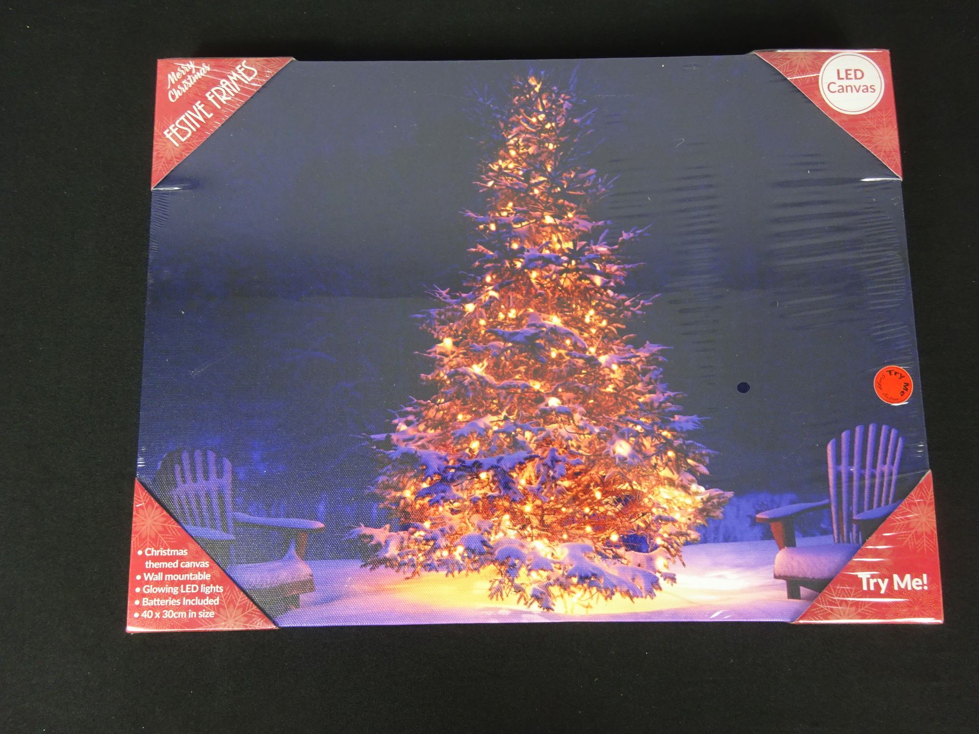 New LED Light Up 40 x 30cm Christmas Tree Canvas