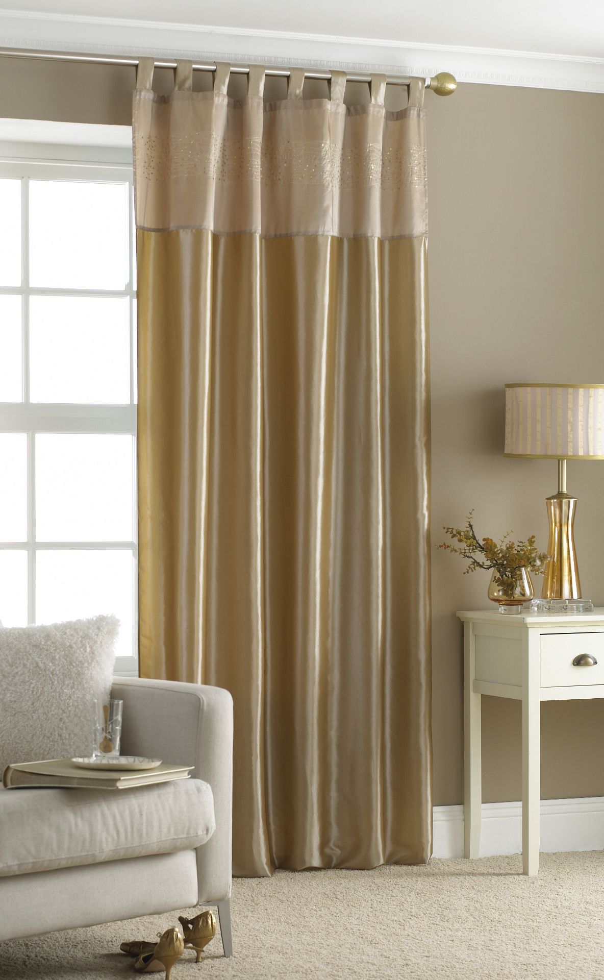 New Embroided Gold Taffeta Curtain - 145 x 228cm