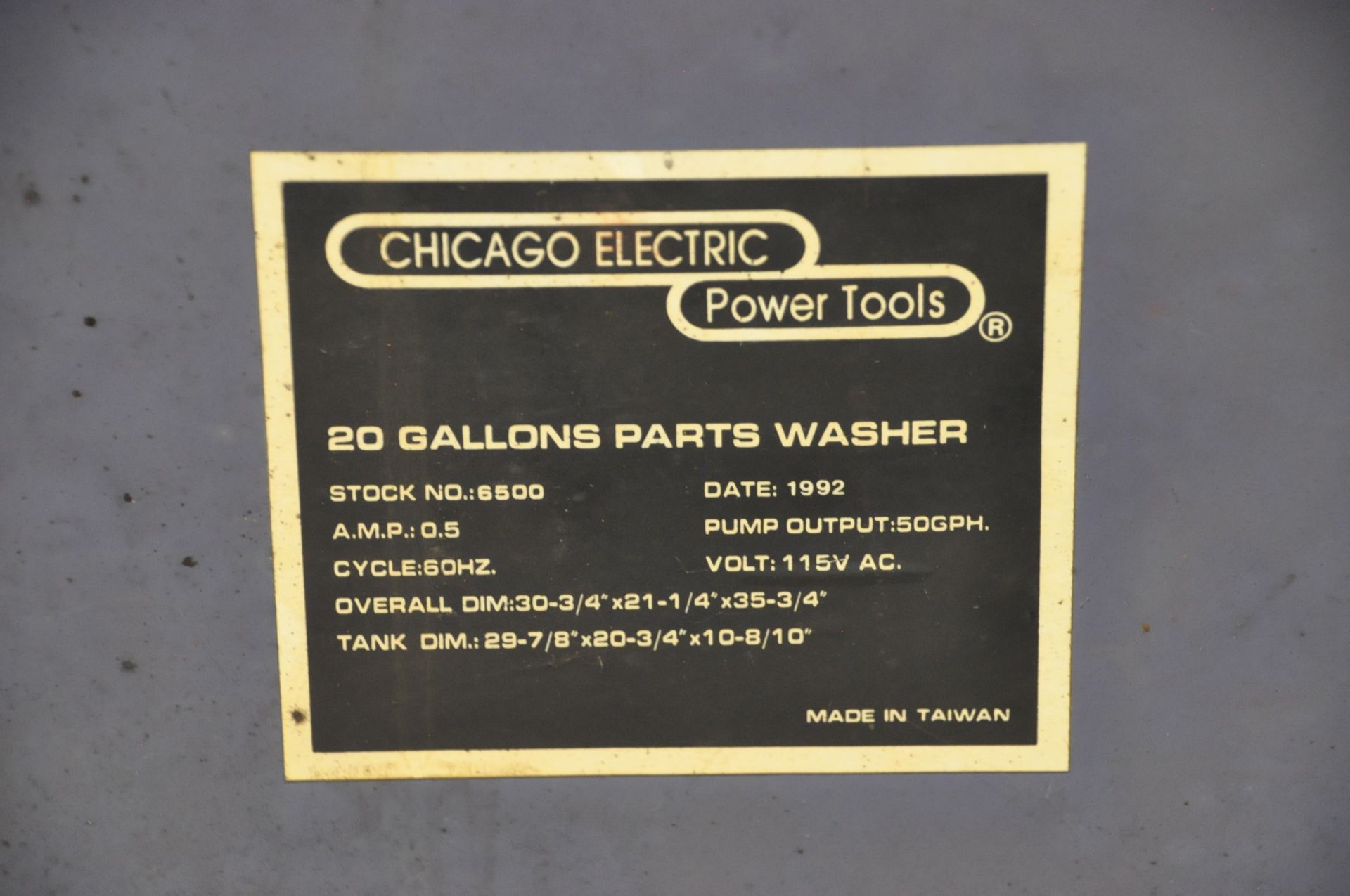 CHICAGO ELECTRIC Model 6500 20-Gallon Parts Washer (1992) - Image 2 of 2