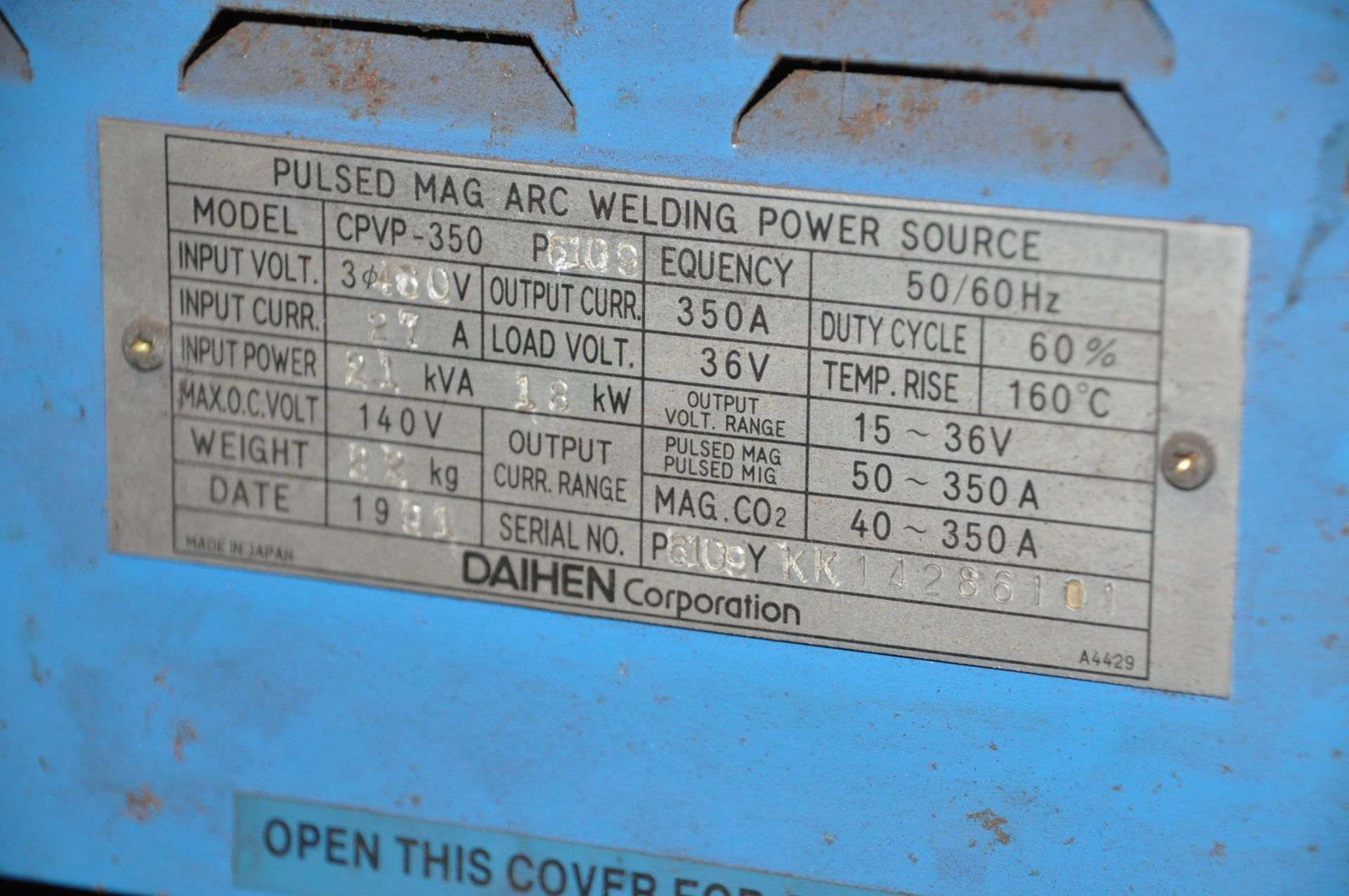 DAIHEN OTC TURBO PULSE Model CPVP-350, 350-AMP Pulsed Mig Welder, S/N P6109Y KK 14286101 - Image 6 of 7