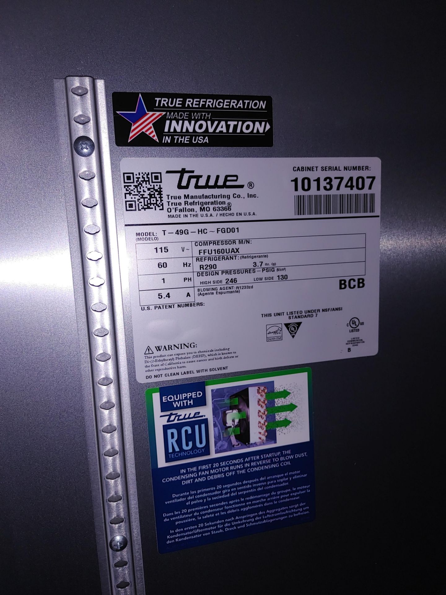 True "T-49G-HC-FGD01" 2 Door Glass Front Refrigerator S/N 10137407 - Image 2 of 2