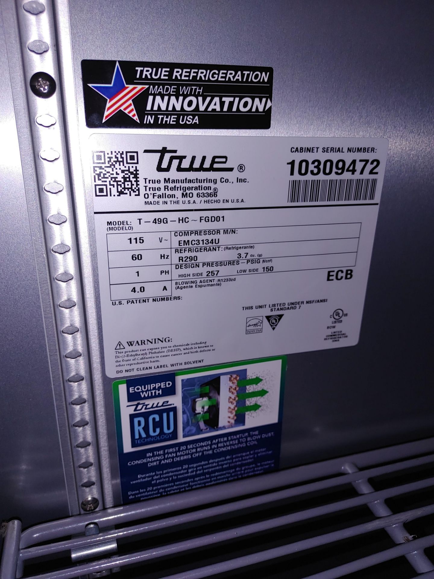 True "T-49G-HC-FGD01" 2 Door Glass Front Refrigerator S/N 10309472 - Image 2 of 2