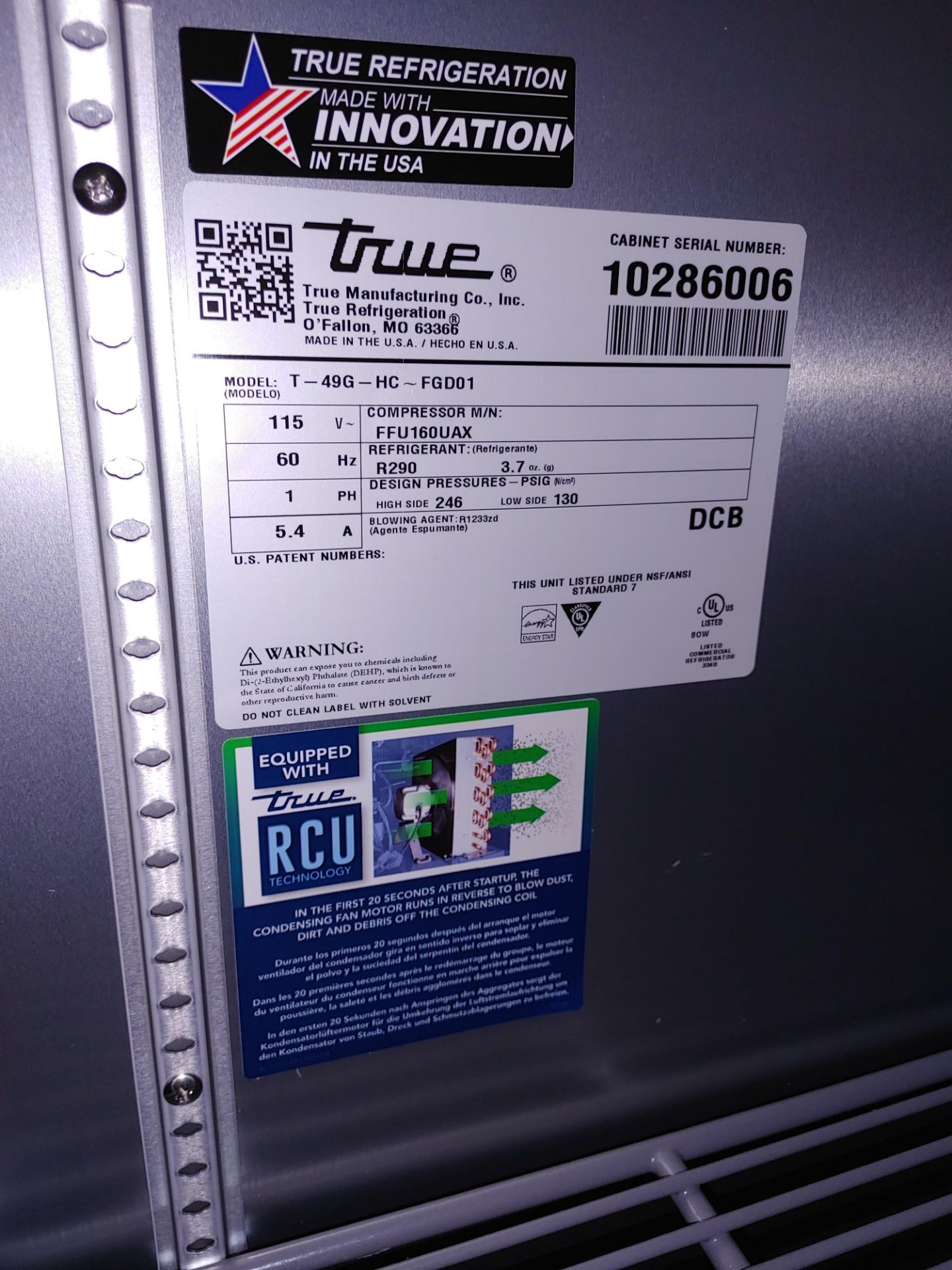 True "T-49G-HC-FGD01" 2 Door Glass Front Refrigerator S/N 10286006 - Image 2 of 2