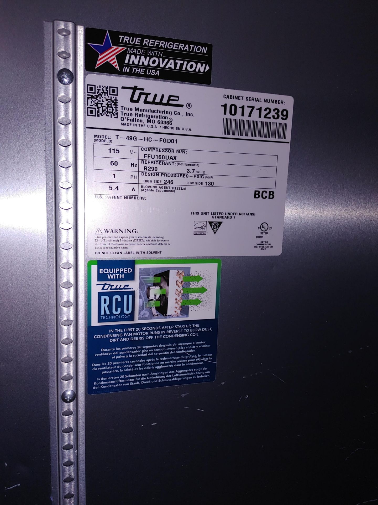 True "T-49G-HC-FGD01" 2 Door Glass Front Refrigerator S/N 10171239 - Image 2 of 2