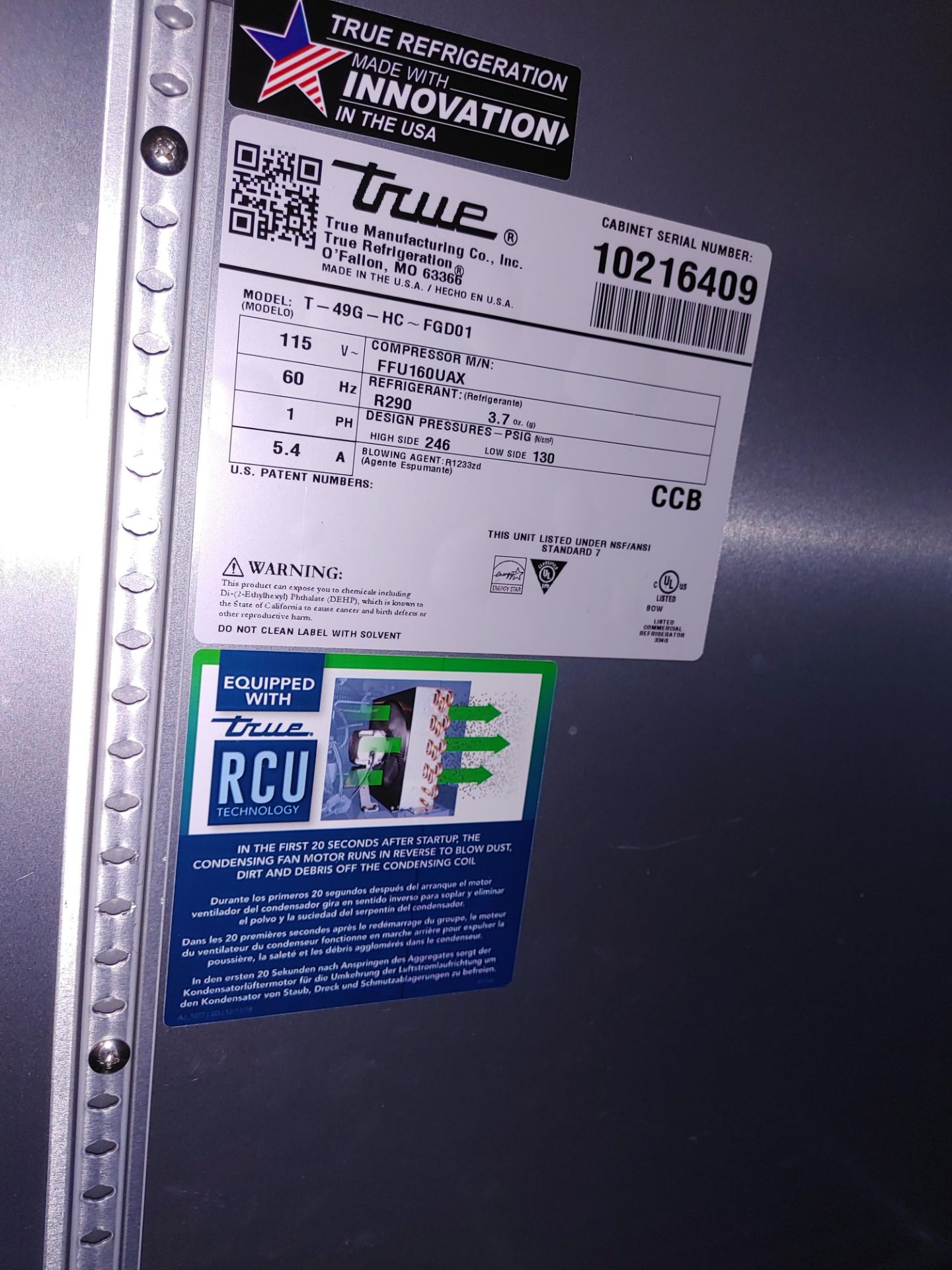 True "T-49G-HC-FGD01" 2 Door Glass Front Refrigerator S/N 10216409 - Image 2 of 2