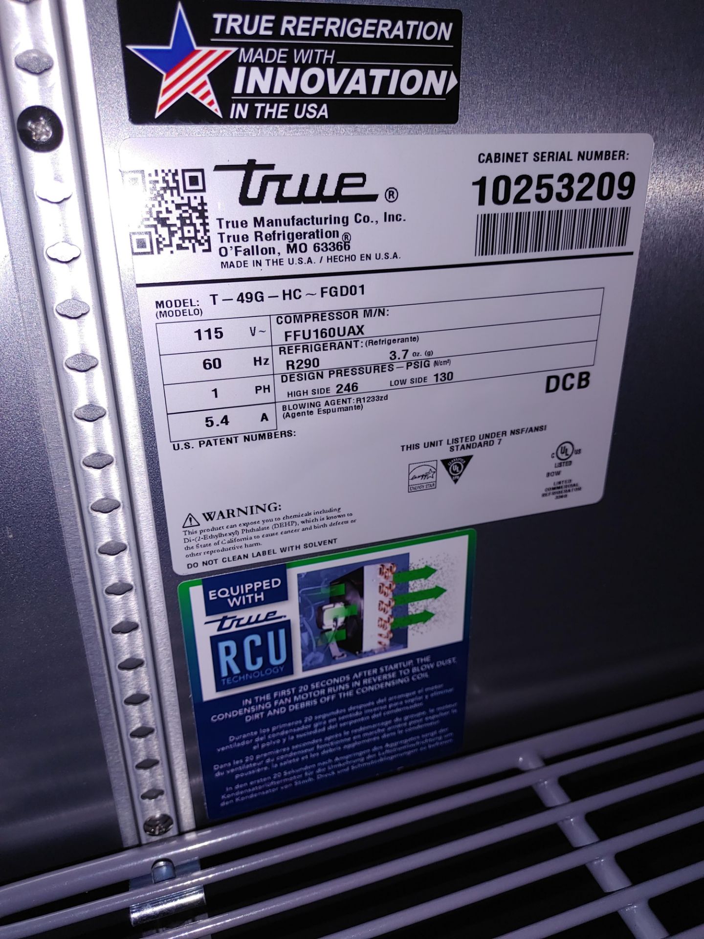 True "T-49G-HC-FGD01" 2 Door Glass Front Refrigerator S/N 10253209 - Image 2 of 2