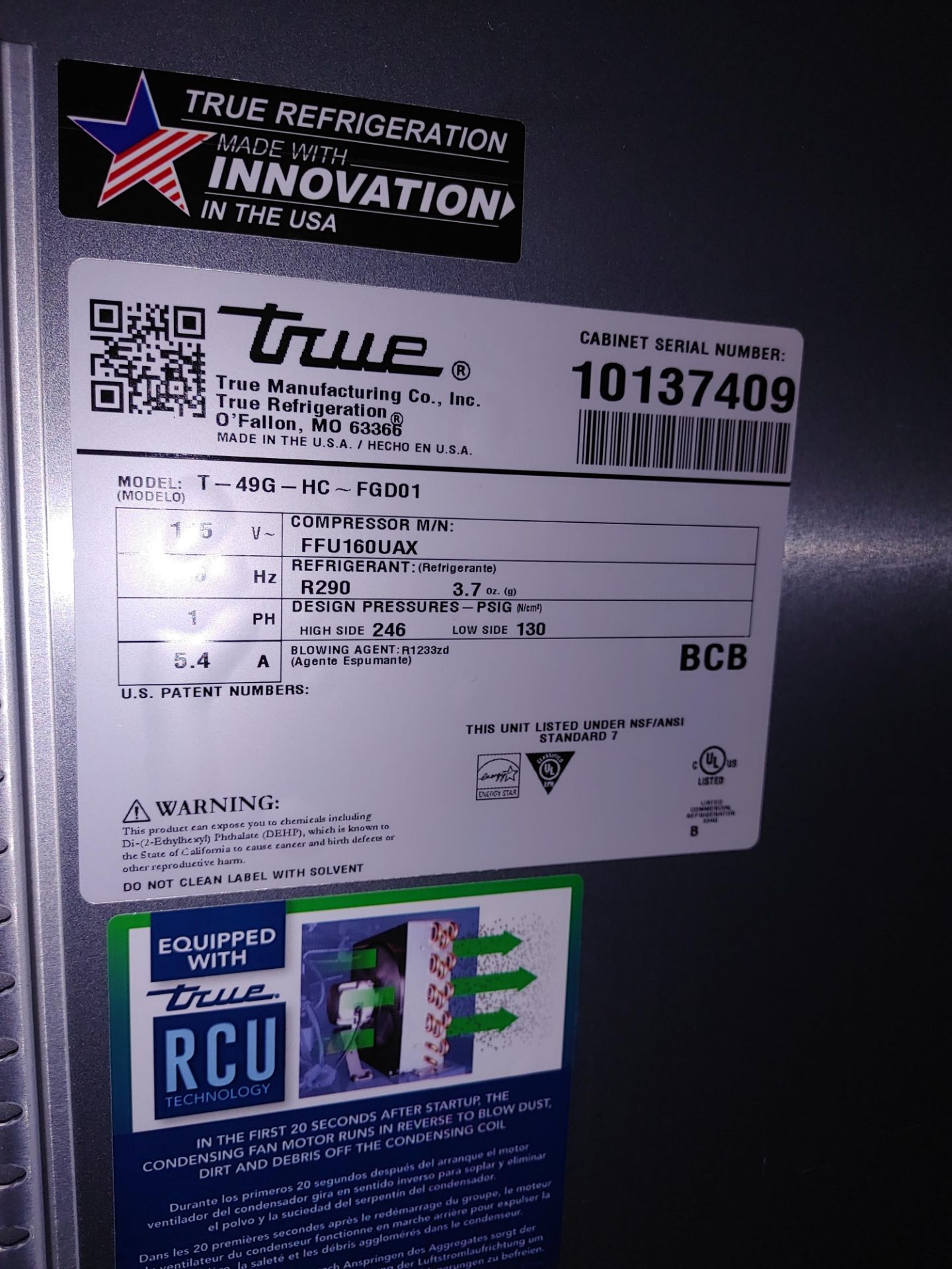 True "T-49G-HC-FGD01" 2 Door Glass Front Refrigerator S/N 10137409 - Image 2 of 2