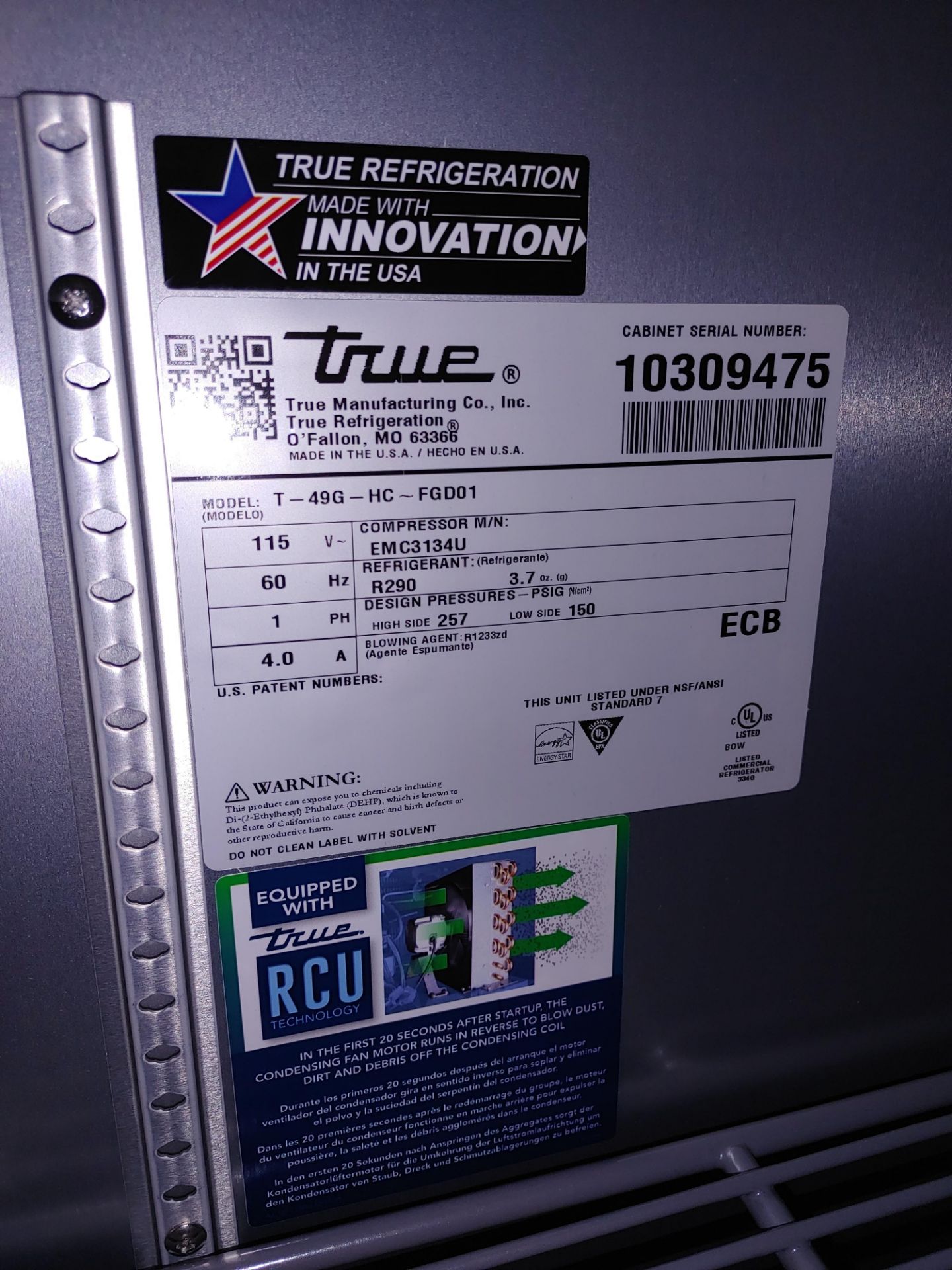 True "T-49G-HC-FGD01" 2 Door Glass Front Refrigerator S/N 10309475 - Image 3 of 3