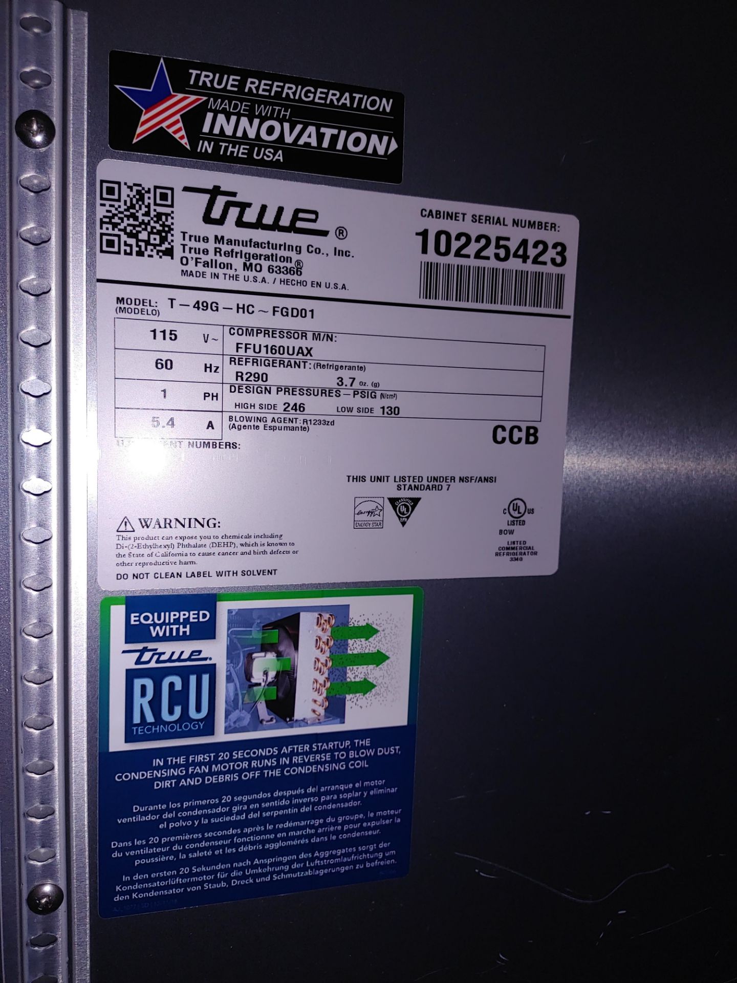 True "T-49G-HC-FGD01" 2 Door Glass Front Refrigerator S/N 10225423 - Image 2 of 2