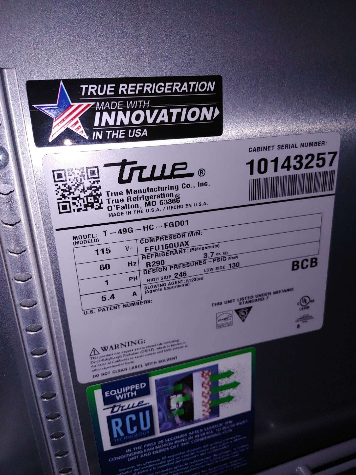 True "T-49G-HC-FGD01" 2 Door Glass Front Refrigerator S/N 10143257 - Image 2 of 2