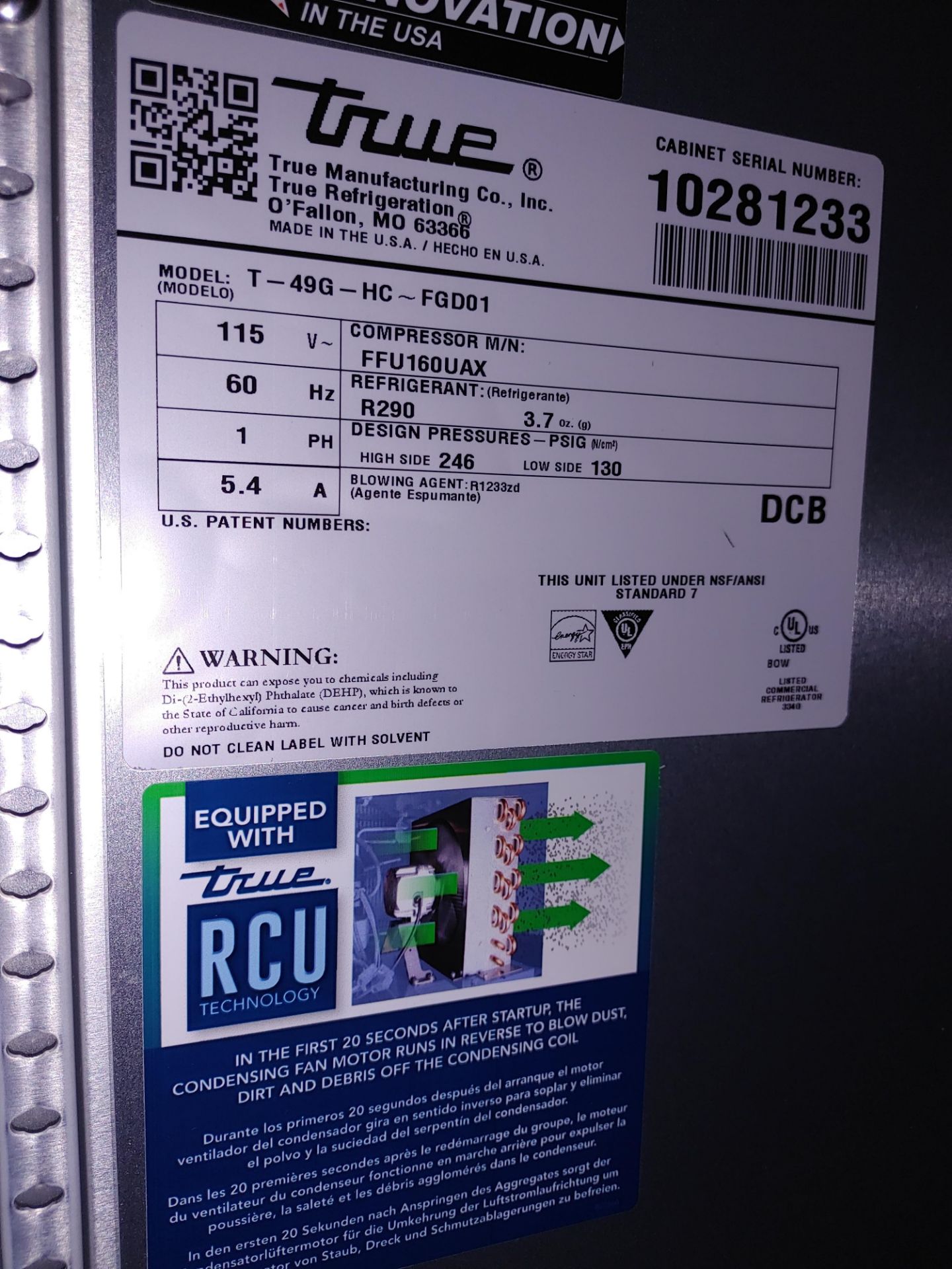 True "T-49G-HC-FGD01" 2 Door Glass Front Refrigerator S/N 10281233 - Image 2 of 2