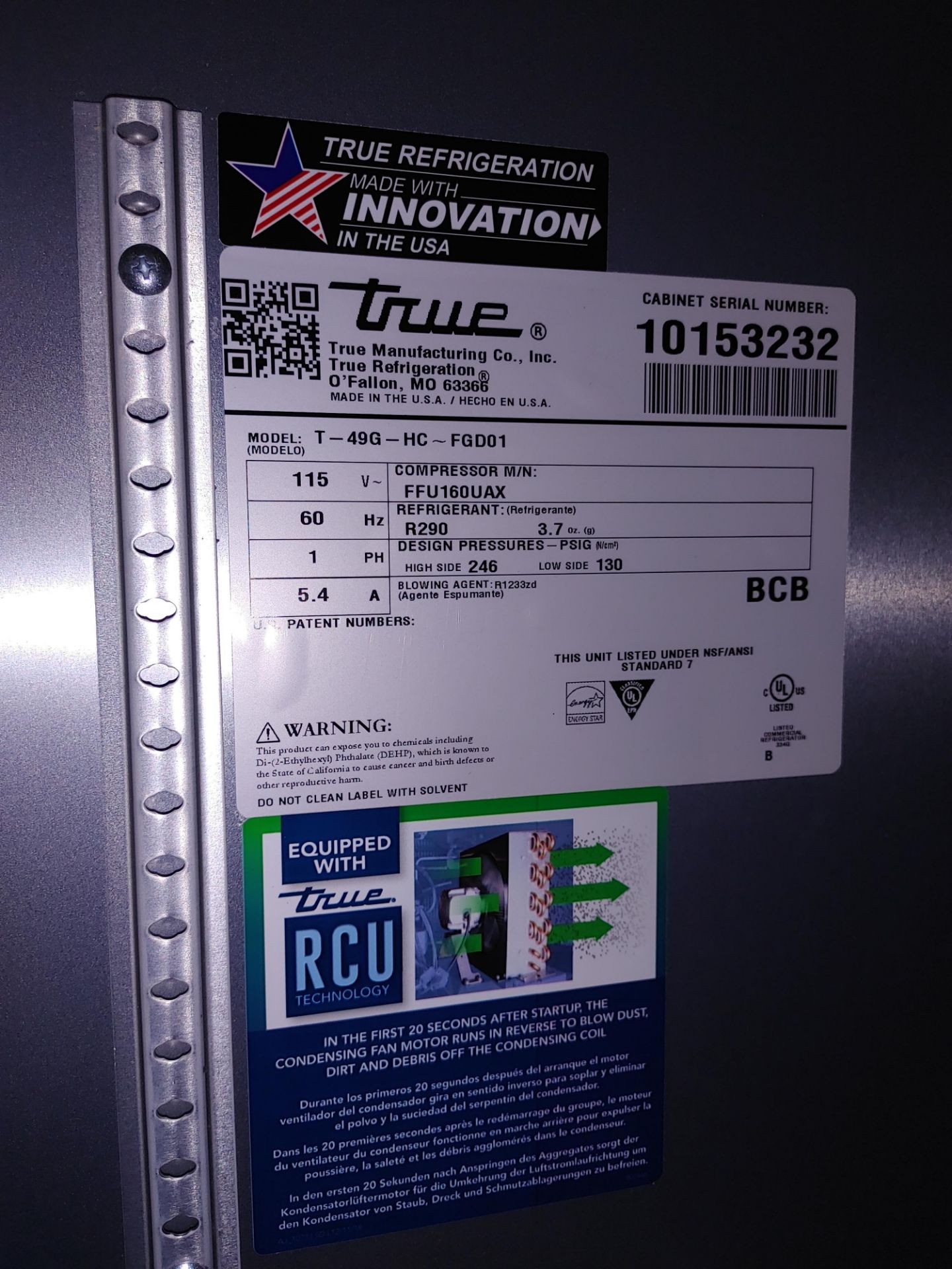 True "T-49G-HC-FGD01" 2 Door Glass Front Refrigerator S/N 10153232 - Image 3 of 3