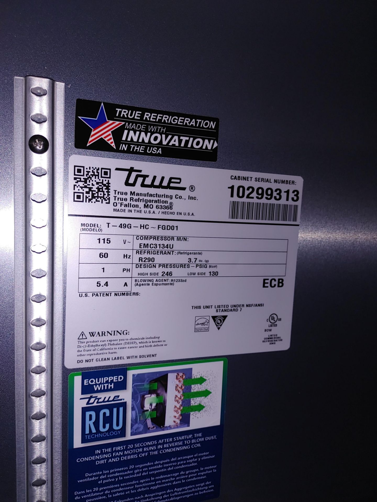 True "T-49G-HC-FGD01" 2 Door Glass Front Refrigerator S/N 10299313 - Image 2 of 2