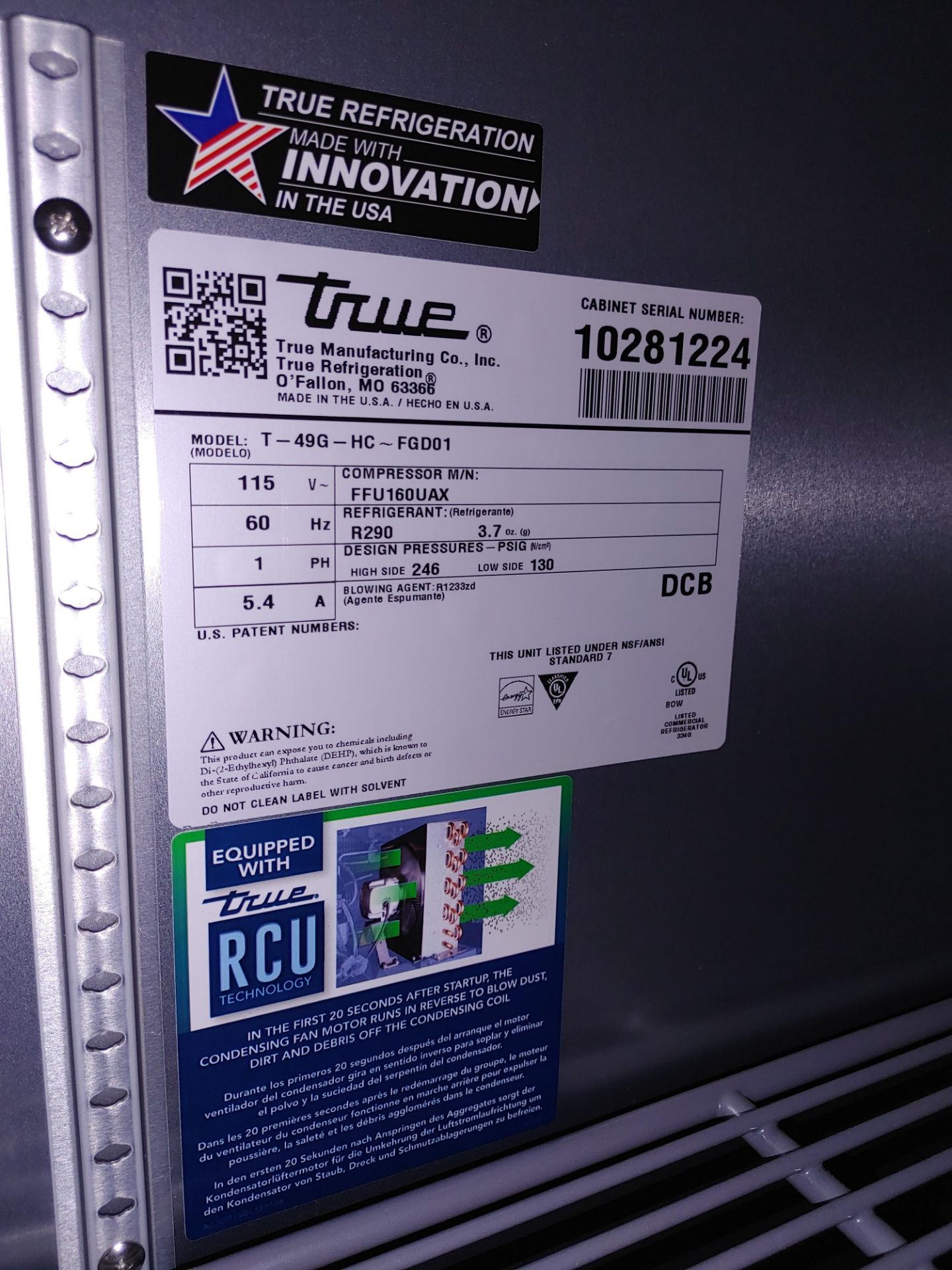 True "T-49G-HC-FGD01" 2 Door Glass Front Refrigerator S/N 10281224 - Image 2 of 2