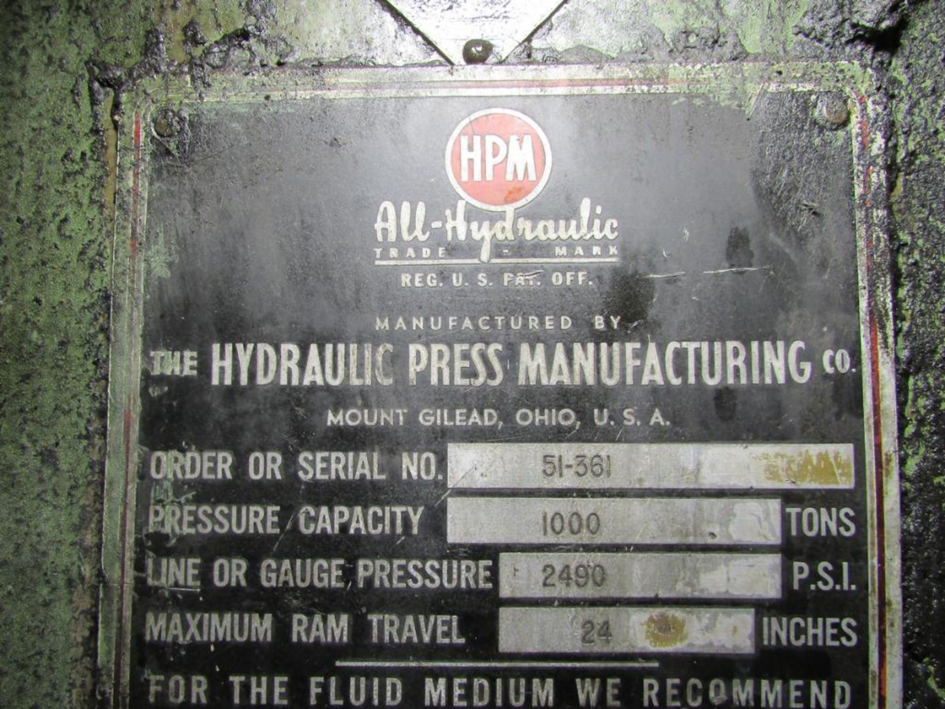 The Hydraulic Press Mfg. Co. 1000 Ton 4-Post Hydraulic Press (No.76) - Image 13 of 13