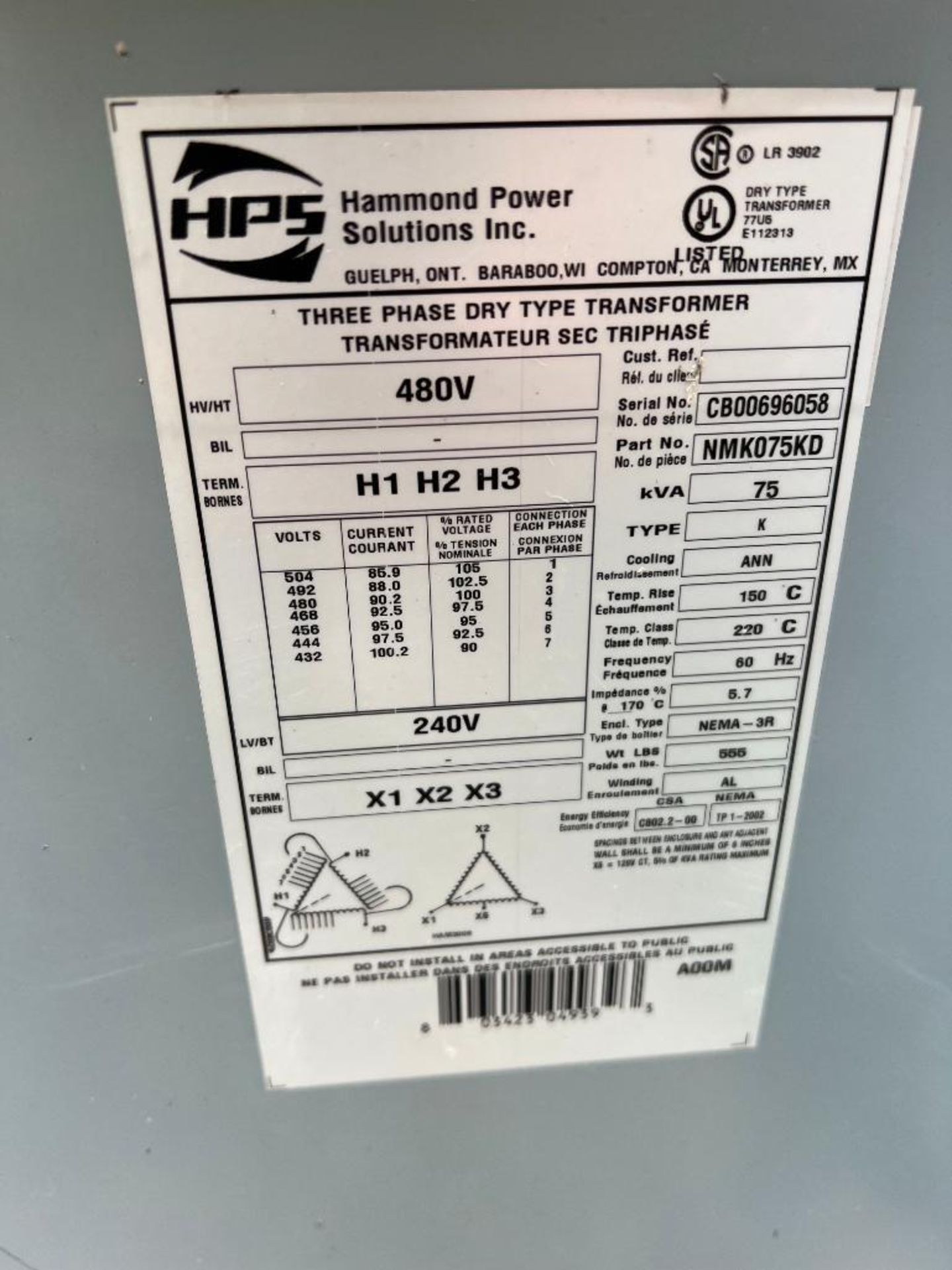 Hammond Power Solutions Transformer & Eaton Switchgear - Image 2 of 3