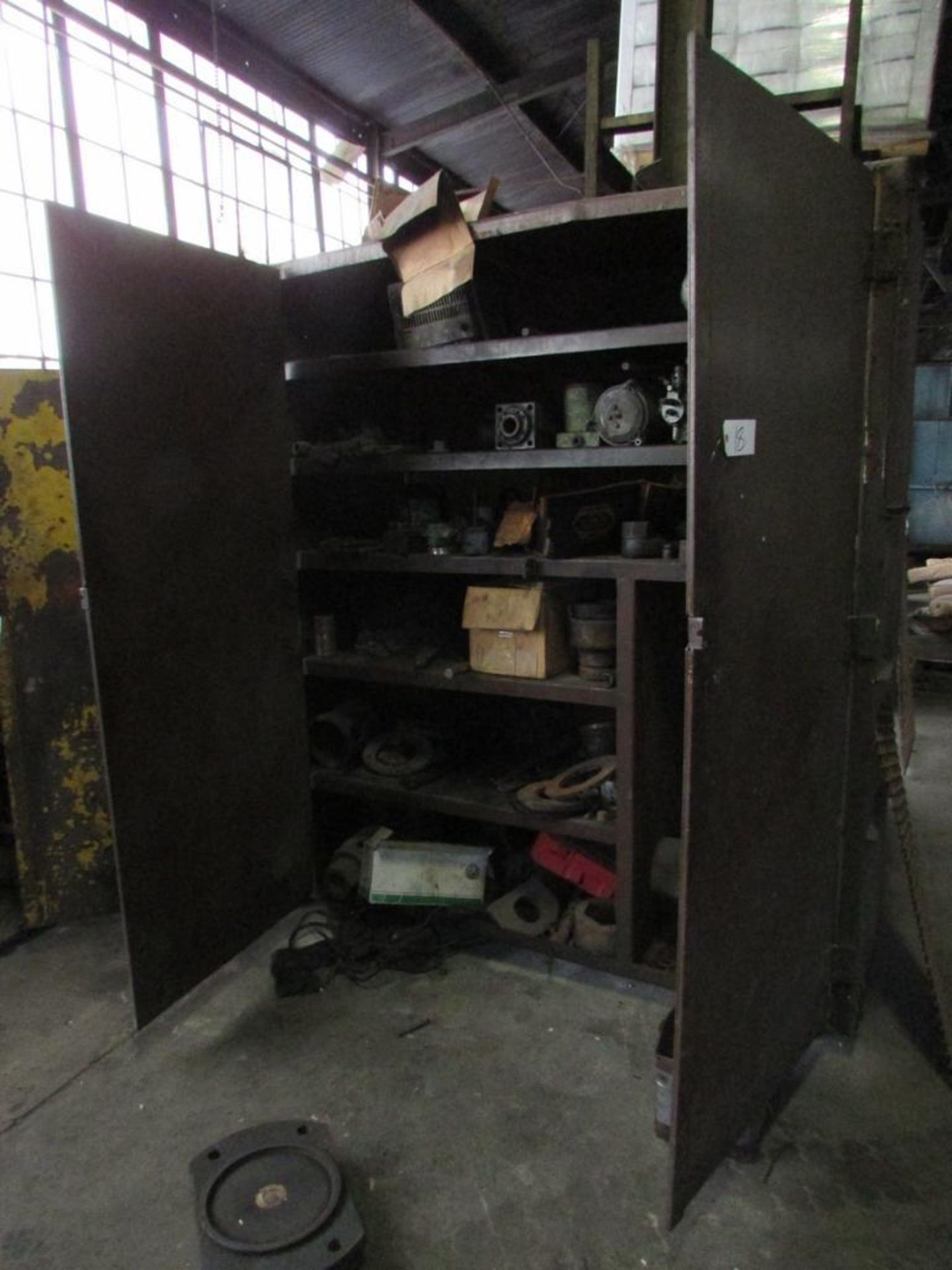 Heavy Duty Steel 2-Door Cabinet with Assorted Parts and Contents