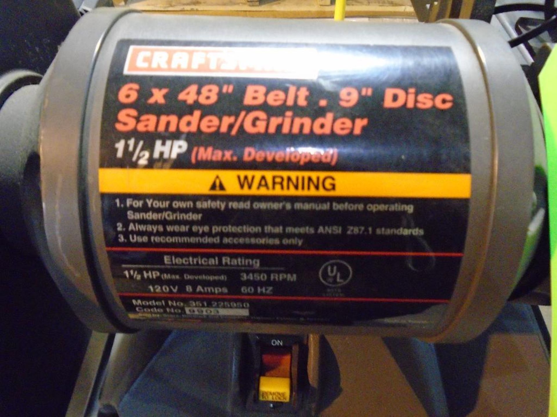 Craftsman Belt/Disc Sander and Grinder 1/2 Horsepower - Image 3 of 5