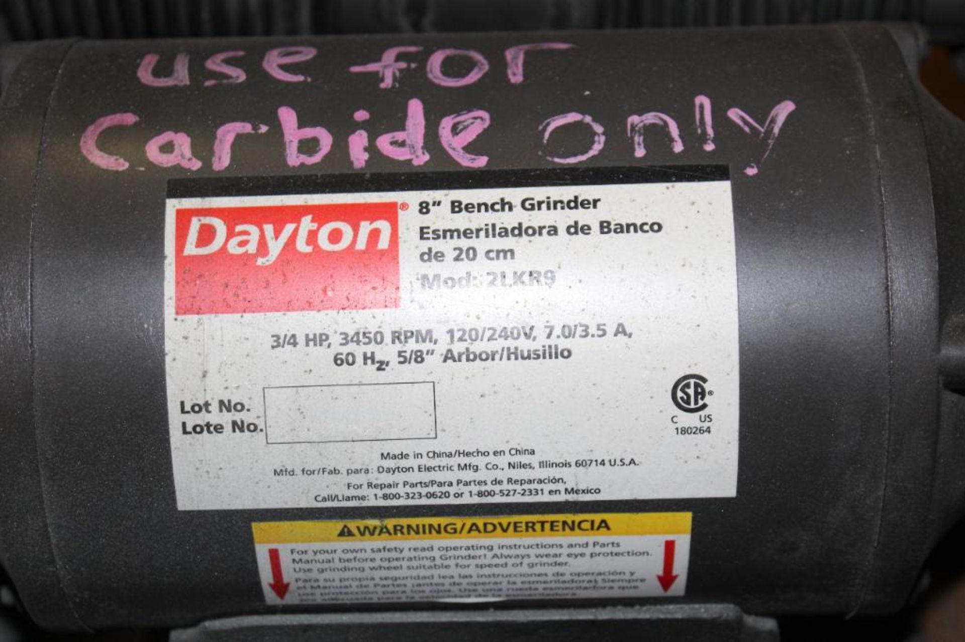 Dayton 8" Bench Grinder Model 2LKR9 - Image 3 of 3