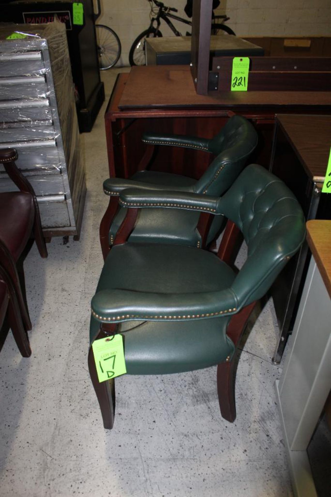 Lot of 2 Green Leather Office Chairs