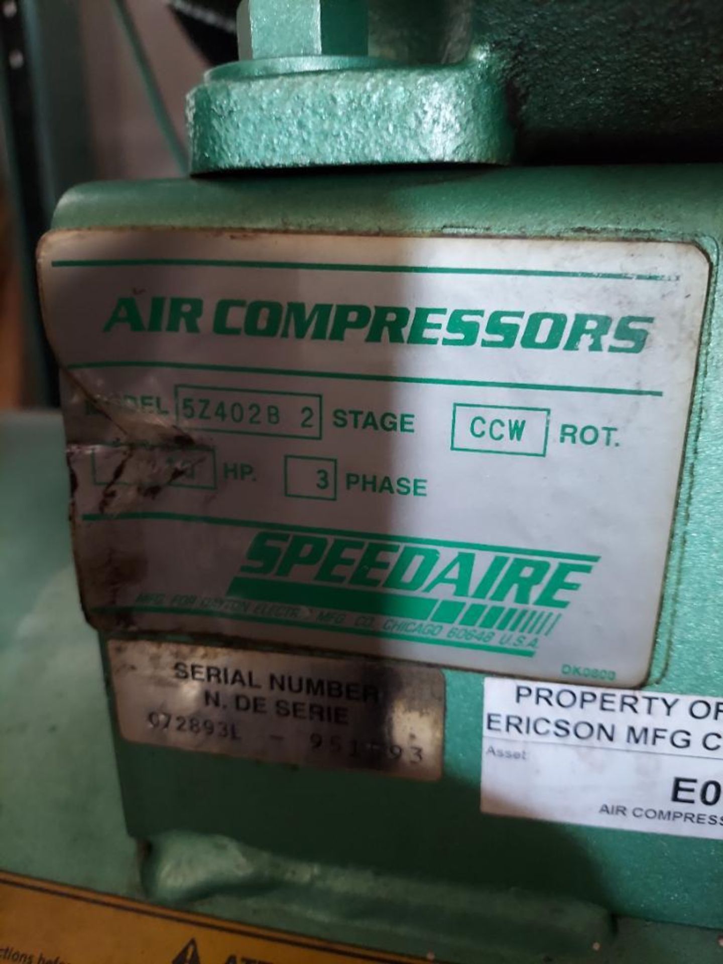 Speedaire 10Hp Model 5Z402B Air Compressor - Image 3 of 4