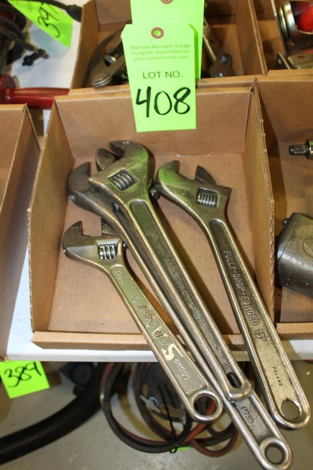 Lot of 4 Adjustable Wrenches - Sizes 12", 15", 18"