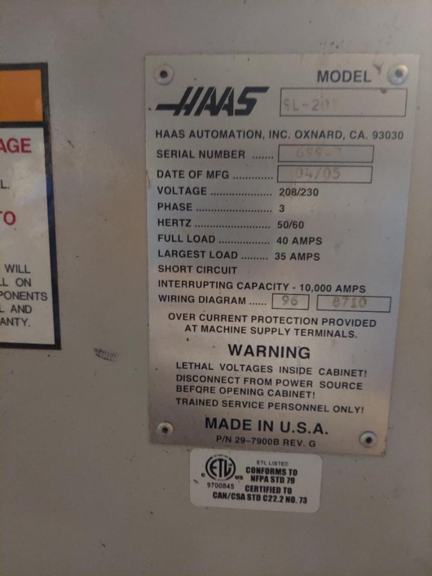 2005 Haas SL-20T CNC Lathe **Issue with Control - Image 8 of 9