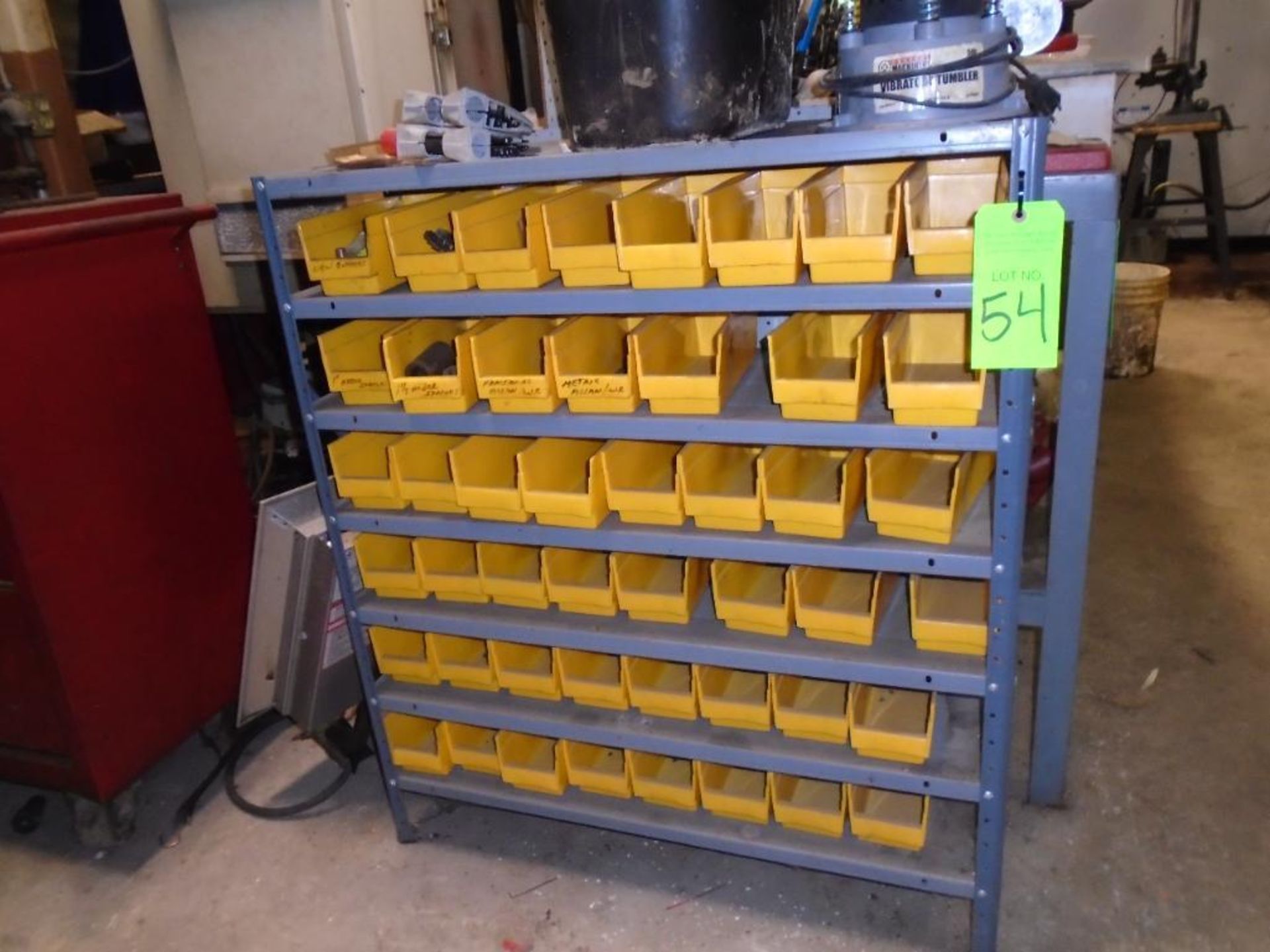 Shelving with Yellow Organizers - Contents Included