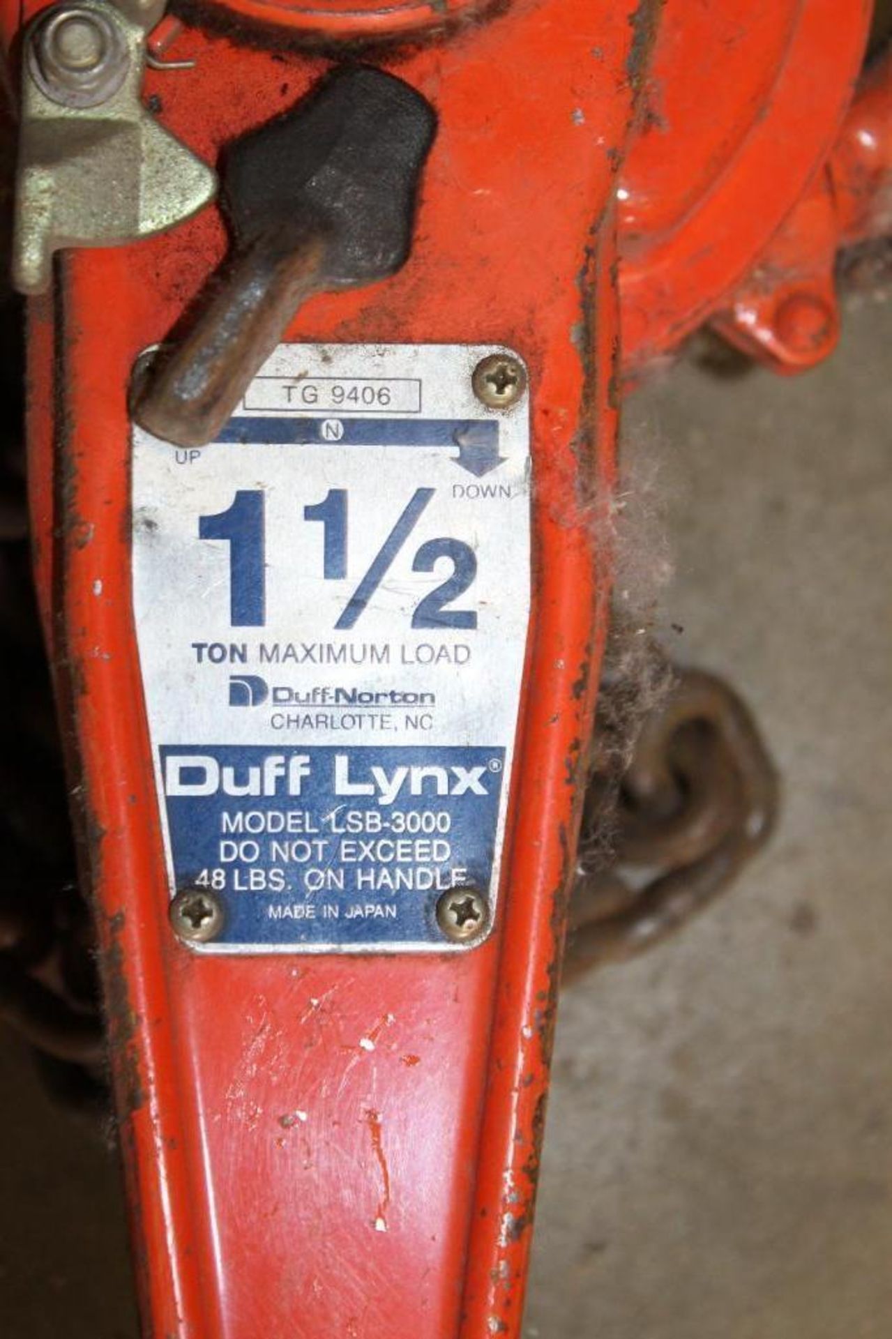 Duff Lynx 1-1/2 Ton Capacity Come Along Model TG9406 - Image 2 of 2