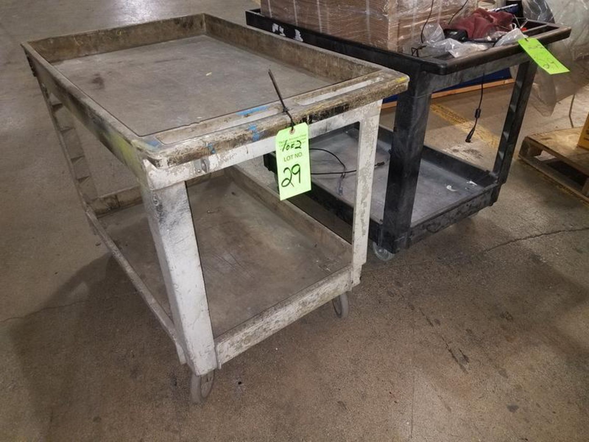 LOT (2) Rubbermaid 4-Wheel Poly Shop Carts, 24 x 36"