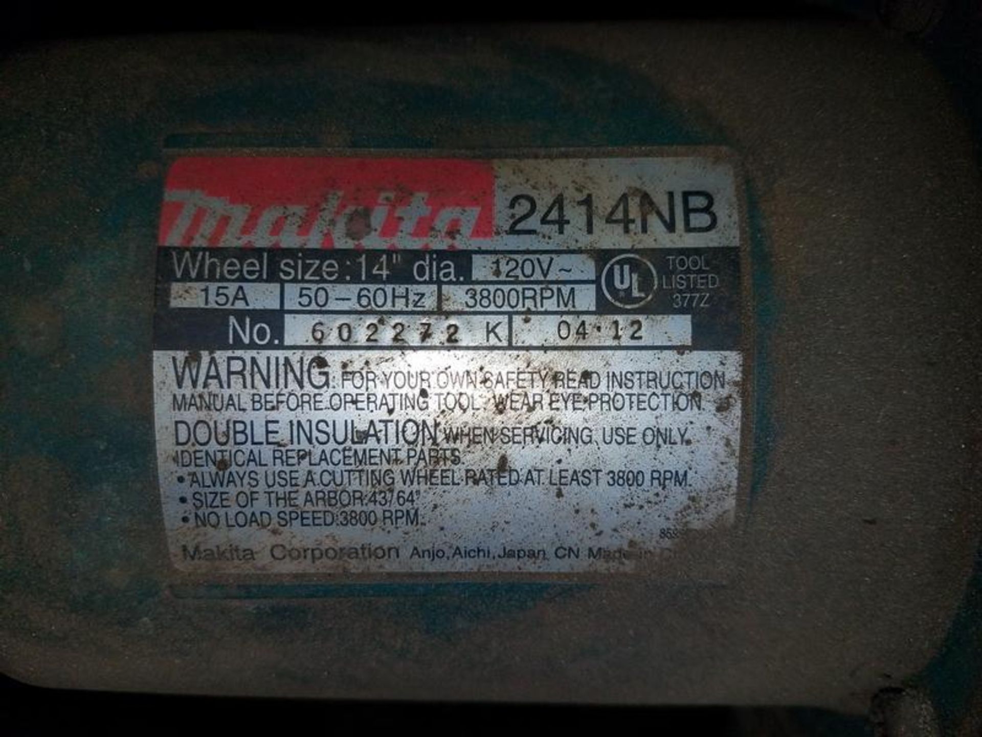 Makita Model 2414NB 14" Abrasive Cut-Off Saw - Image 3 of 3