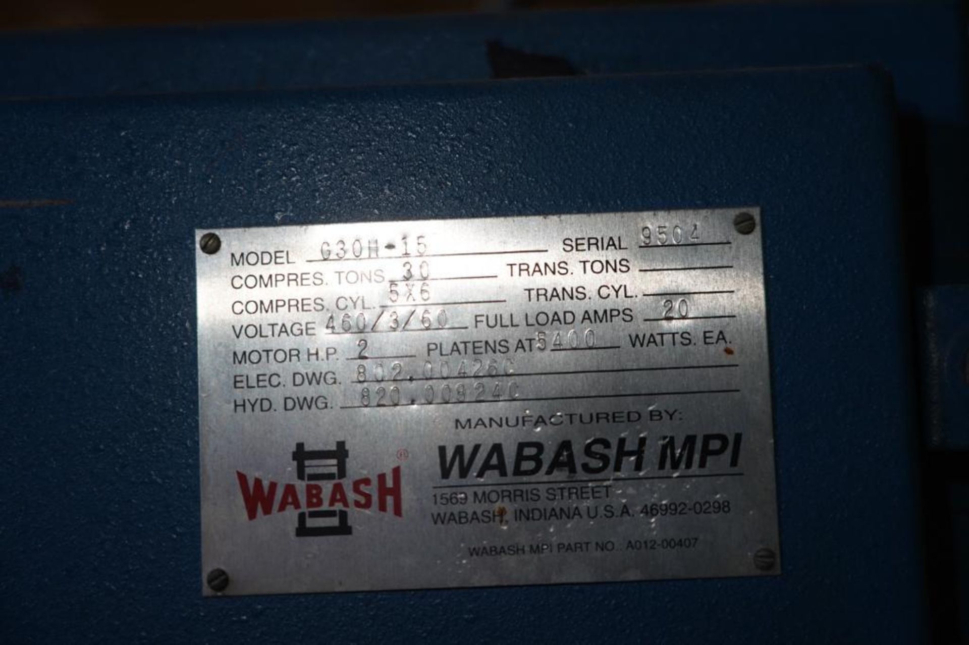 Wabash G30H-15 Hot Rubber Molding Press - Image 6 of 6