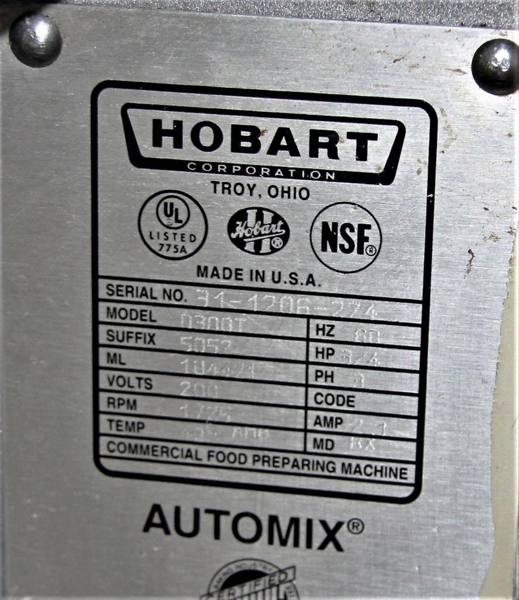 Hobart Mdl.D300T, 30 Quart Planetary Mixer - Image 3 of 5