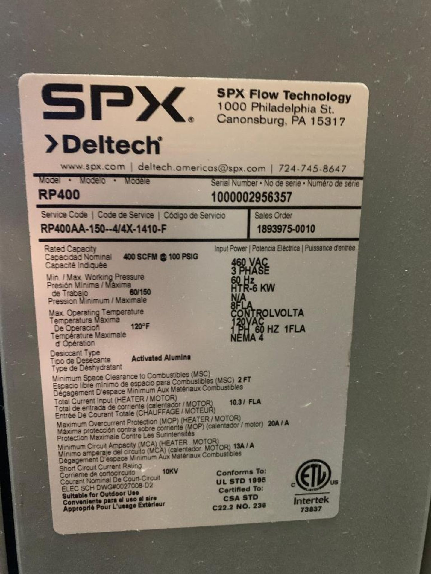 Deltech RP400 Externally Heated Desiccant Air Dryer 2014 - Image 5 of 7