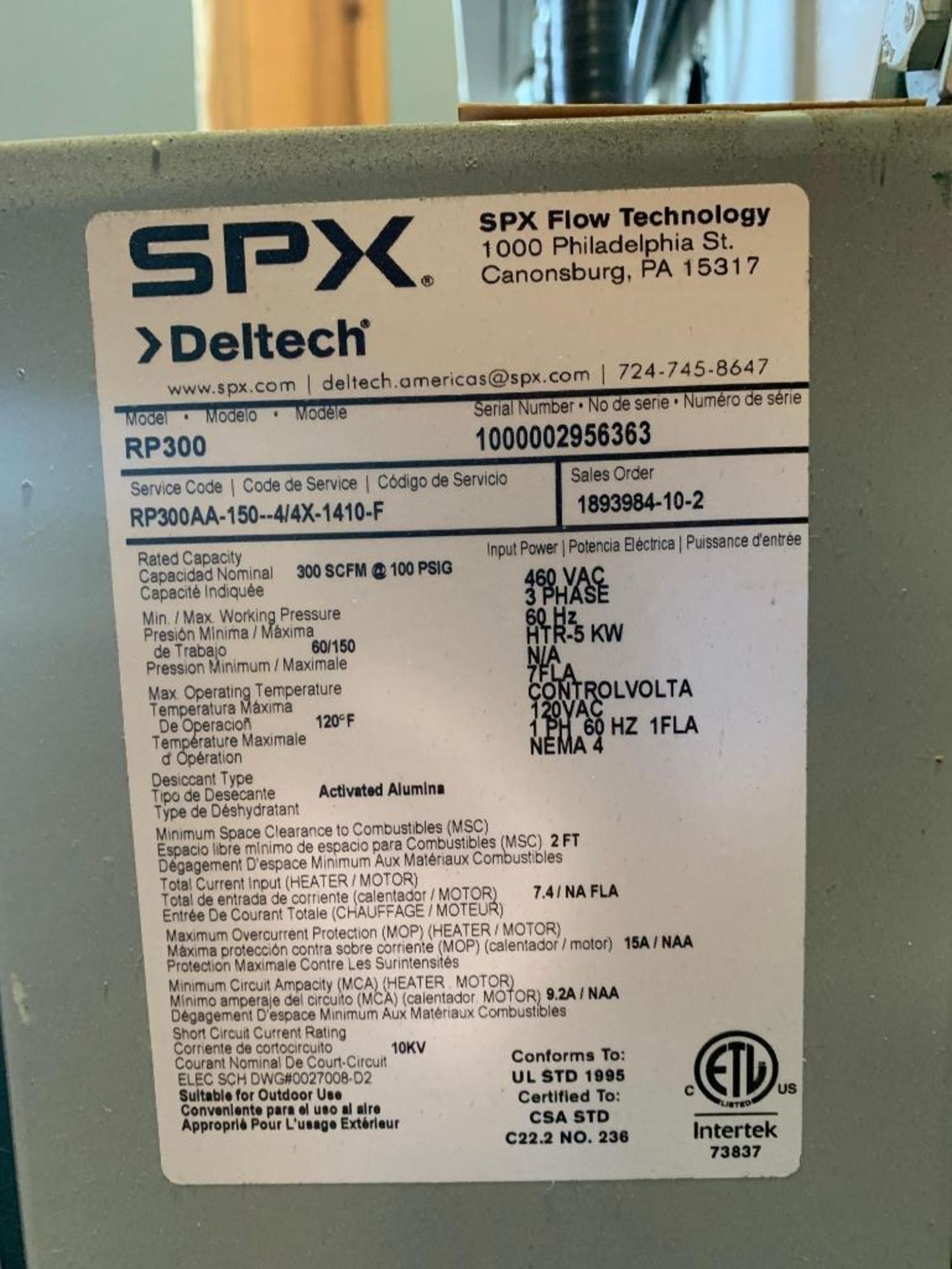 SPX Deltech RP300 Externally Heated Desiccant Air Dryer 2014 - Image 4 of 6