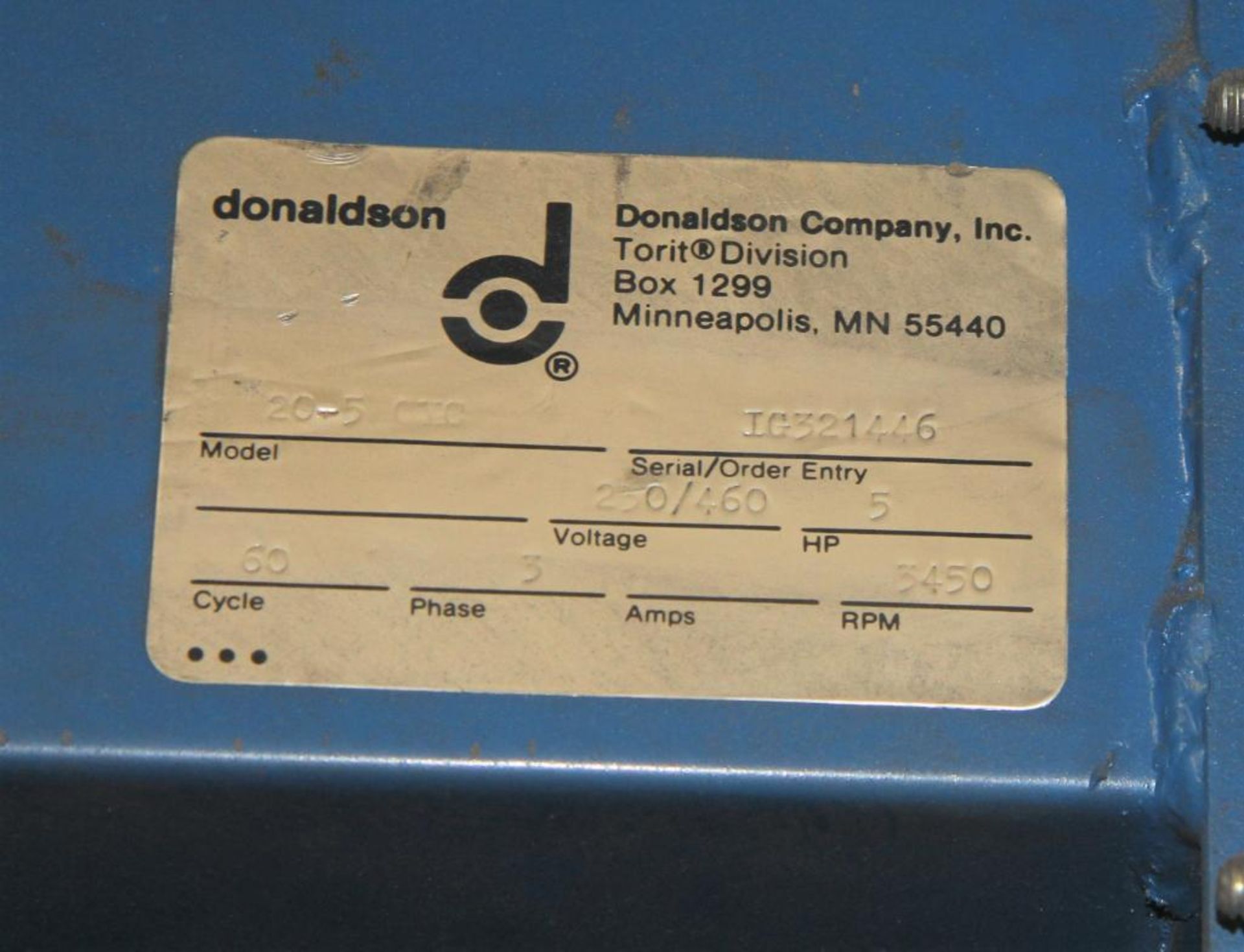 5-HP Torit Donaldson Mdl.20-5 Dust Collector, 4-Bag - Image 2 of 2