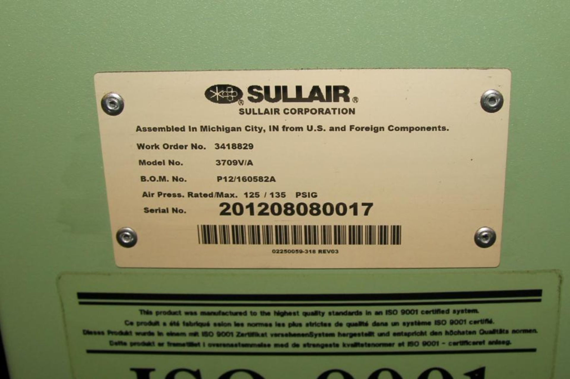 50-HP Sullair Mdl. 3709 V/A Variable Speed Rotary Screw Type Air Compressor - Image 2 of 4