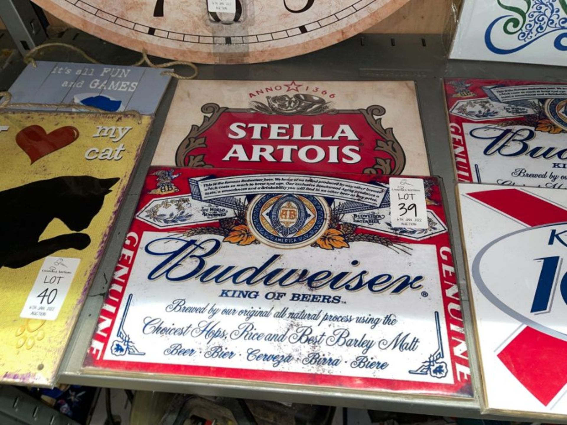 2X BEER PLAQUES (STELLA & BUDWEISER)