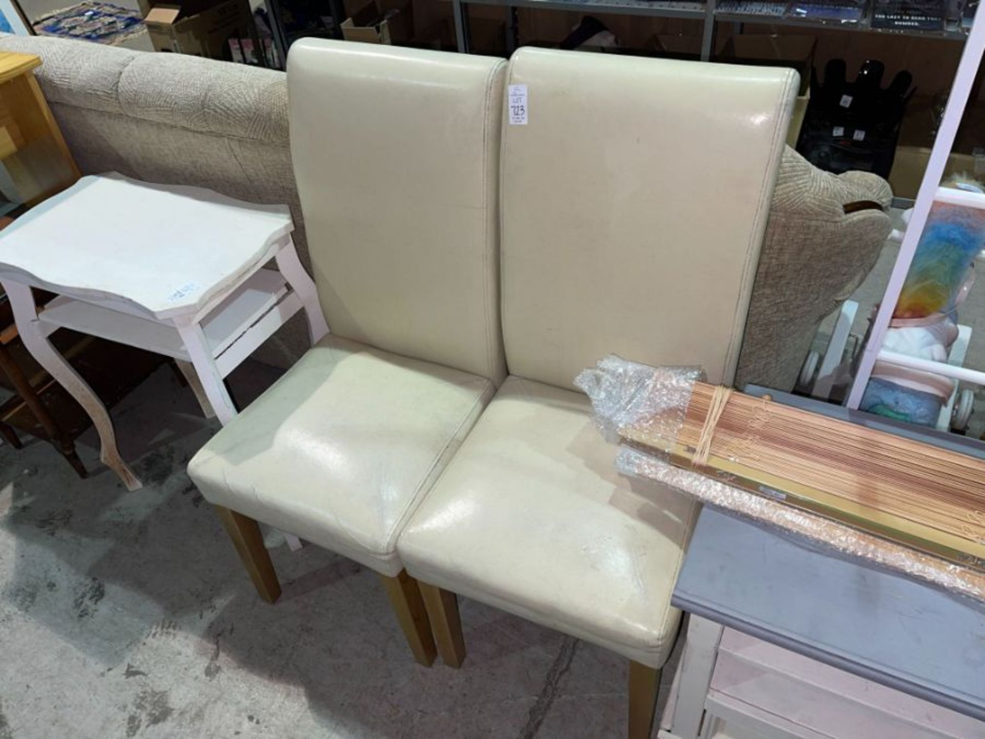 2X CREAM FAUX LEATHER DINING CHAIRS