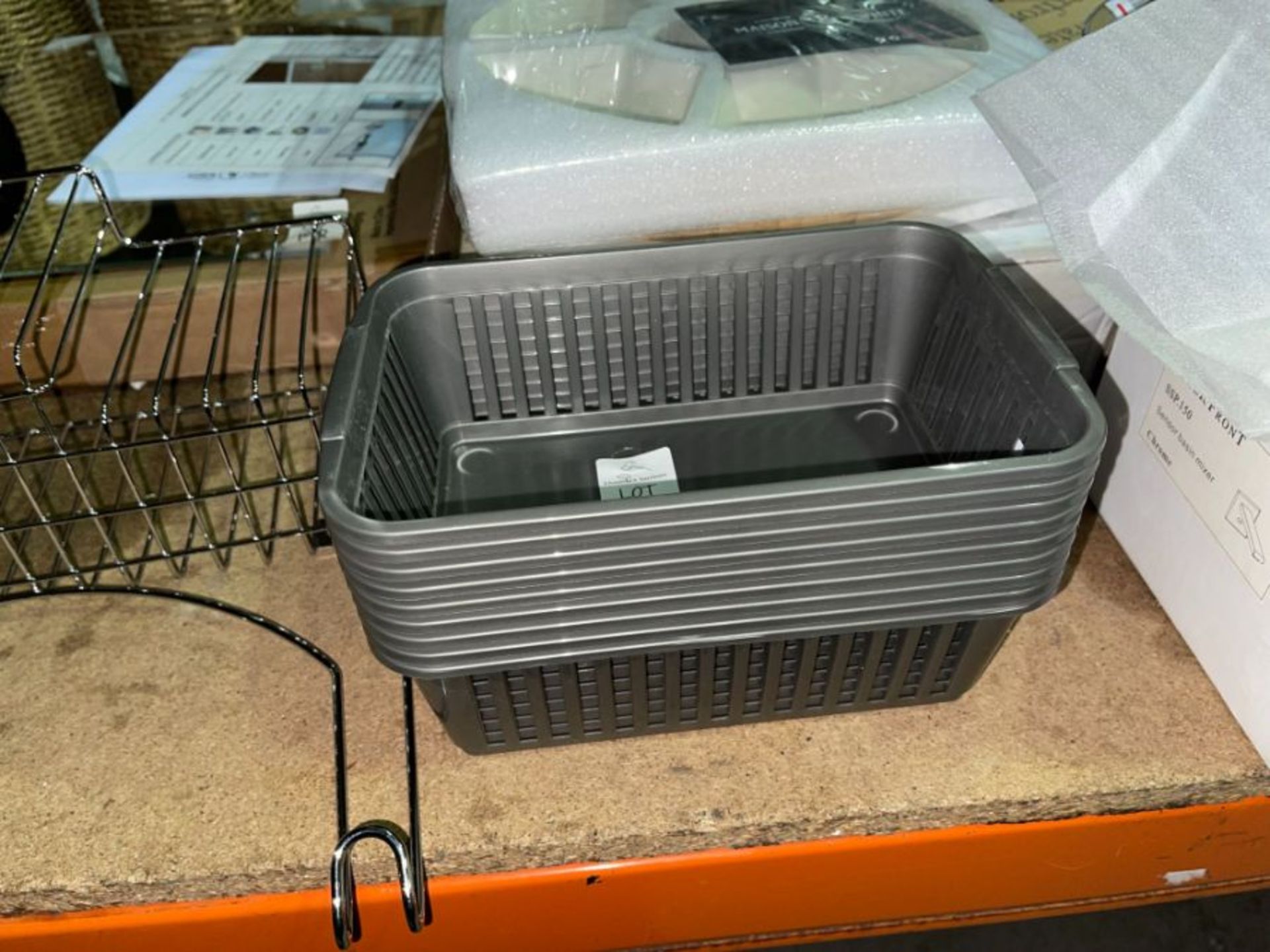 9X GREY PLASTIC STORAGE BASKETS