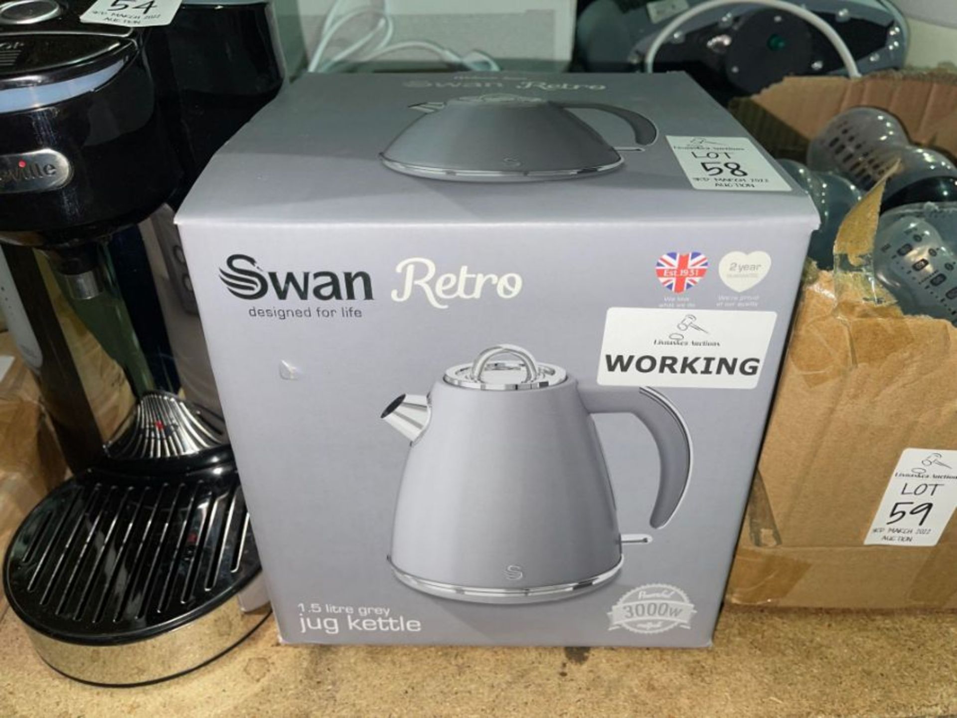 SWAN RETRO 1.5L GREY JUG KETTLE (WORKING)