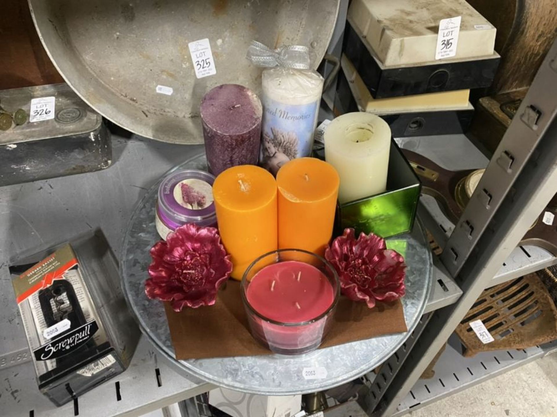 LARGE PLATTER OF ASSORTED CANDLES